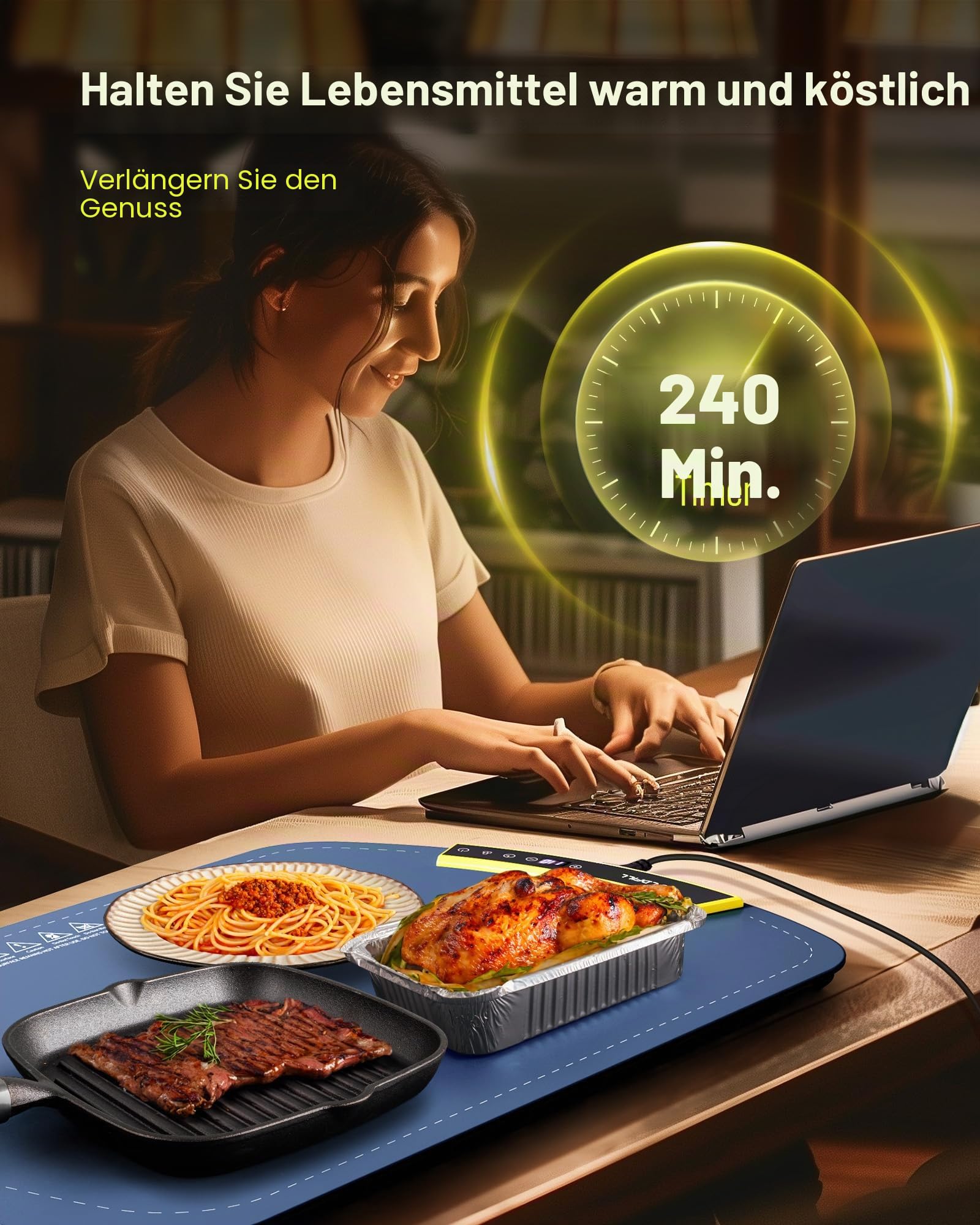 Elektrische Warmhalteplatte Faltbar 8 Temperatureinstellungen Schnelle Heizung 5s 4H Timing Silikon