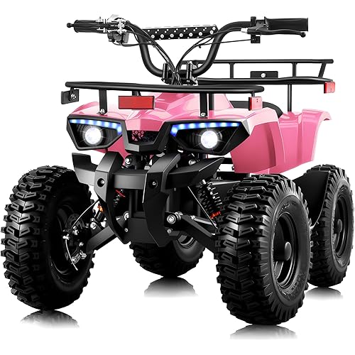 36V Dirt Quad, 800W Electric 4-Wheeler ATV for Kids w/EVA Tires, X-Large Metal Frame, 3 Speed, 15MPH Max, 3 Suspension & 3 Disc Brakes, Max Load 160 LBS, Kids ATV for Boys Girls 6+, Pink
