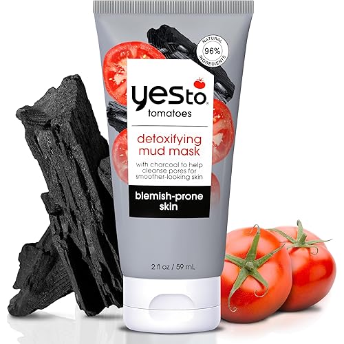 Yes To Tomatoes Clear Skin Detoxifying Charcoal Mud Mask For Acne Prone Skin Draw Out Impurities And Prevent Breakouts Contains Salicylic Acid 96 Natural Ingredients, Red, Tomato, 2.006 Fl Oz