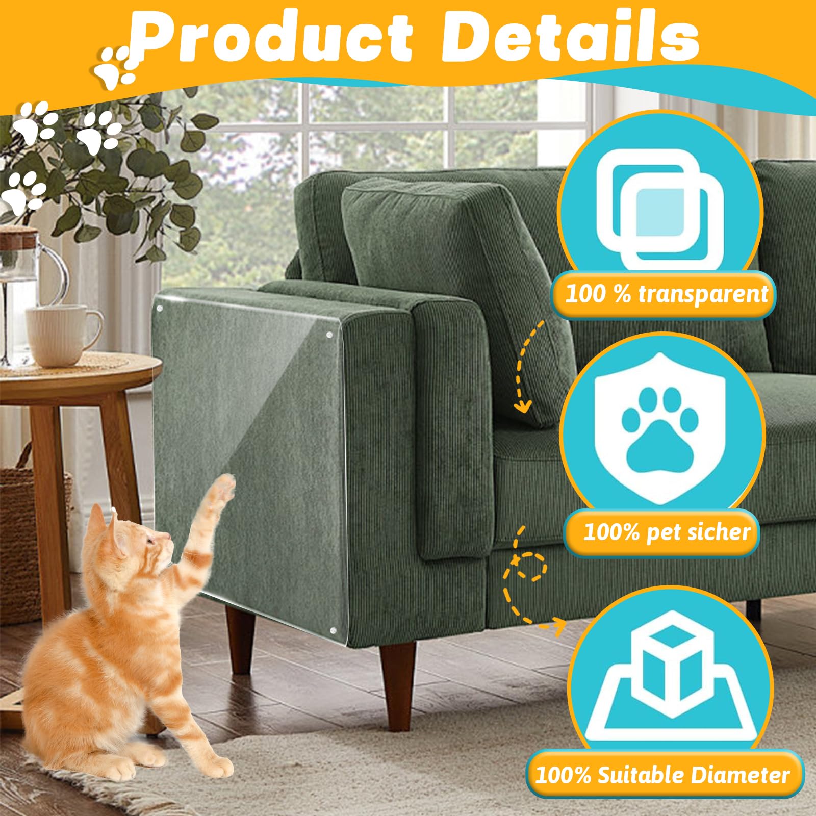 Pellicola Antigraffio Per Divani - 30x600cm, Trasparente, Protezione Gatti E Cani - Foto 8