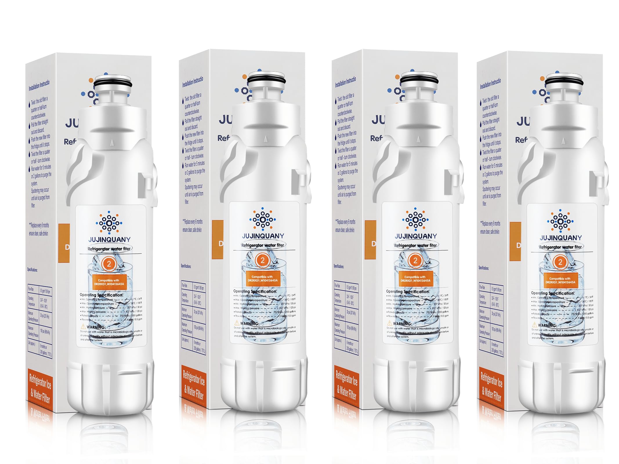 W10413645A Water Refrigerator Water Filter Compatible with Whirlpool Refrigerator Water Filter 2,W10413645A,EDR2RXD1,Kenmore 9082,Kenmore 9903 Water Filter (4-Pack)