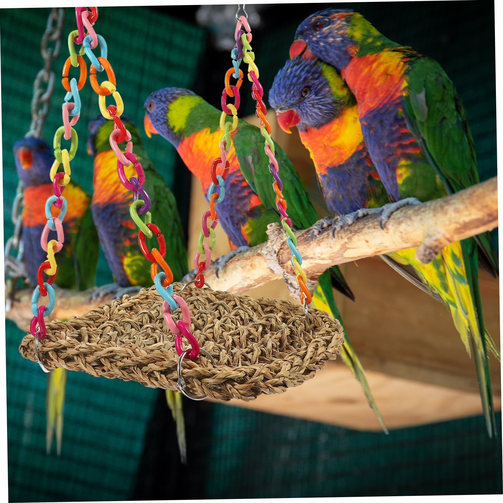 Sosoport 3stücke Vogelspielzeug Aus Naturmaterialien Kletter Und Schaukelspielzeug Für Papageien Und Sittiche Strapazierfähiger Stand Mit Grasmatte Bietet Platz Für Körperliche
