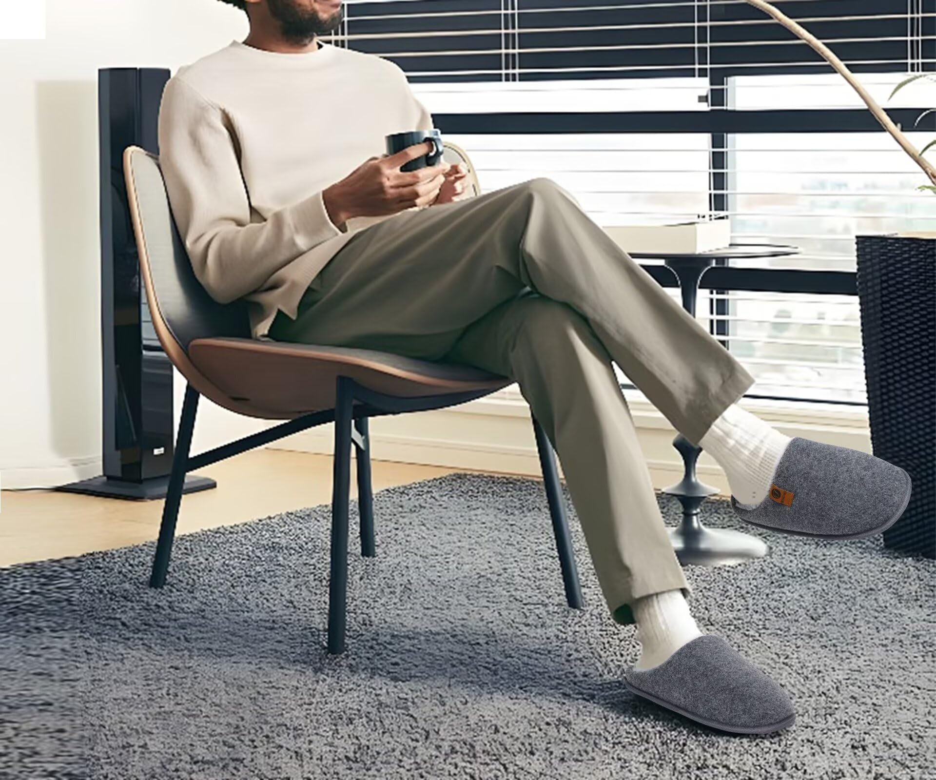 ONCAI Pantofole da Uomo Invernali, Comoda Memory Foam Calde Scarpe da Casa in Lana Con Suola Antiscivolo Taglia 40-49 EU