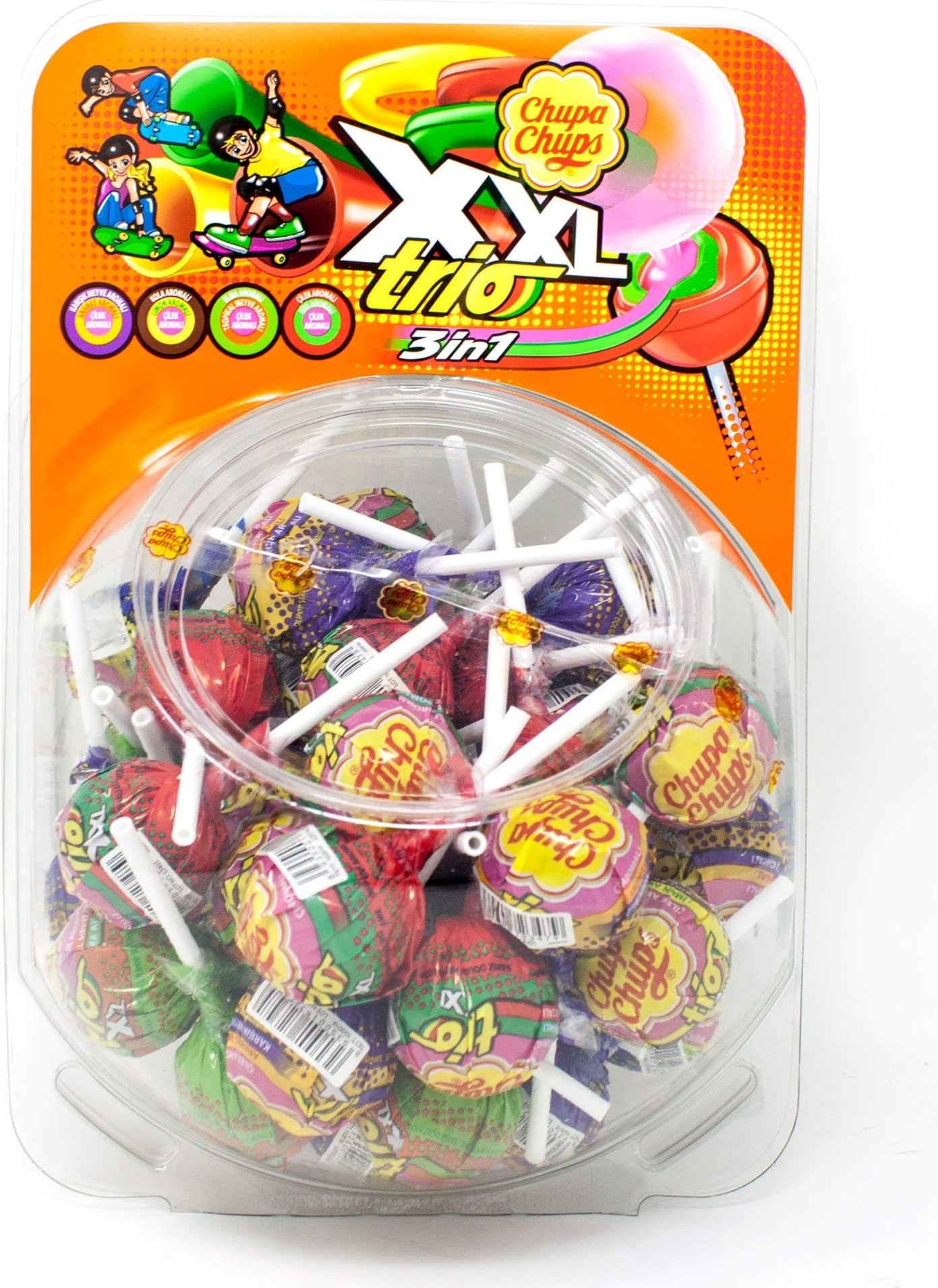 Chupa Chups XXL 3 in 1 Lolipop Trio Gum Filled Lolipop Candy 50 × 29g Jar King Size (Imported)