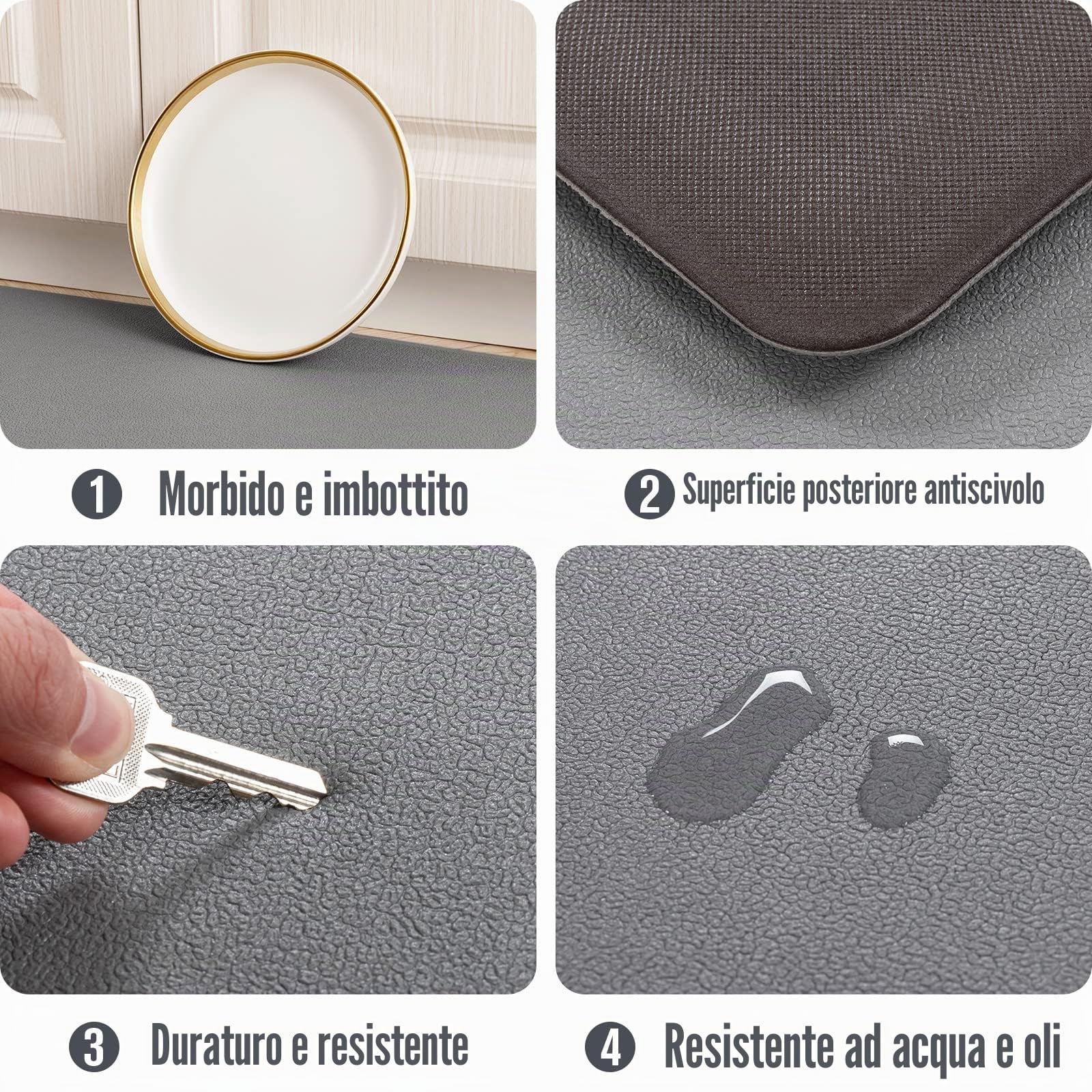 Carvapet Antiscivolo Tappetino da Cucina Anti-Fatica Stuoie in Piedi Spessore 20mm Tappetini da Cucina PVC impermeabile Tappeto da Cucina(Grigio,44x152cm)