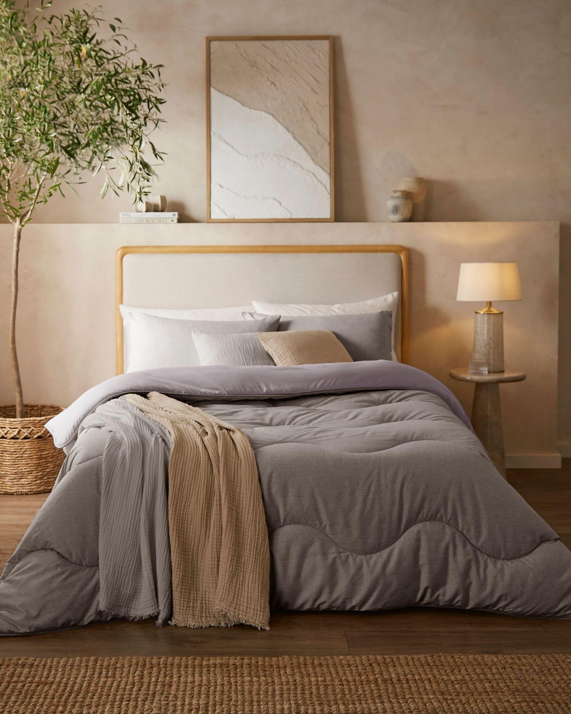 Night Lark Coverless Duvet and Pillowcase Set, Soft Weave Collection – Coverless Duvet King Size 4.5 Tog with Advanced Smartfil® Fibre, Machine Washable, Hypoallergenic – Stone Grey, King Bed Size