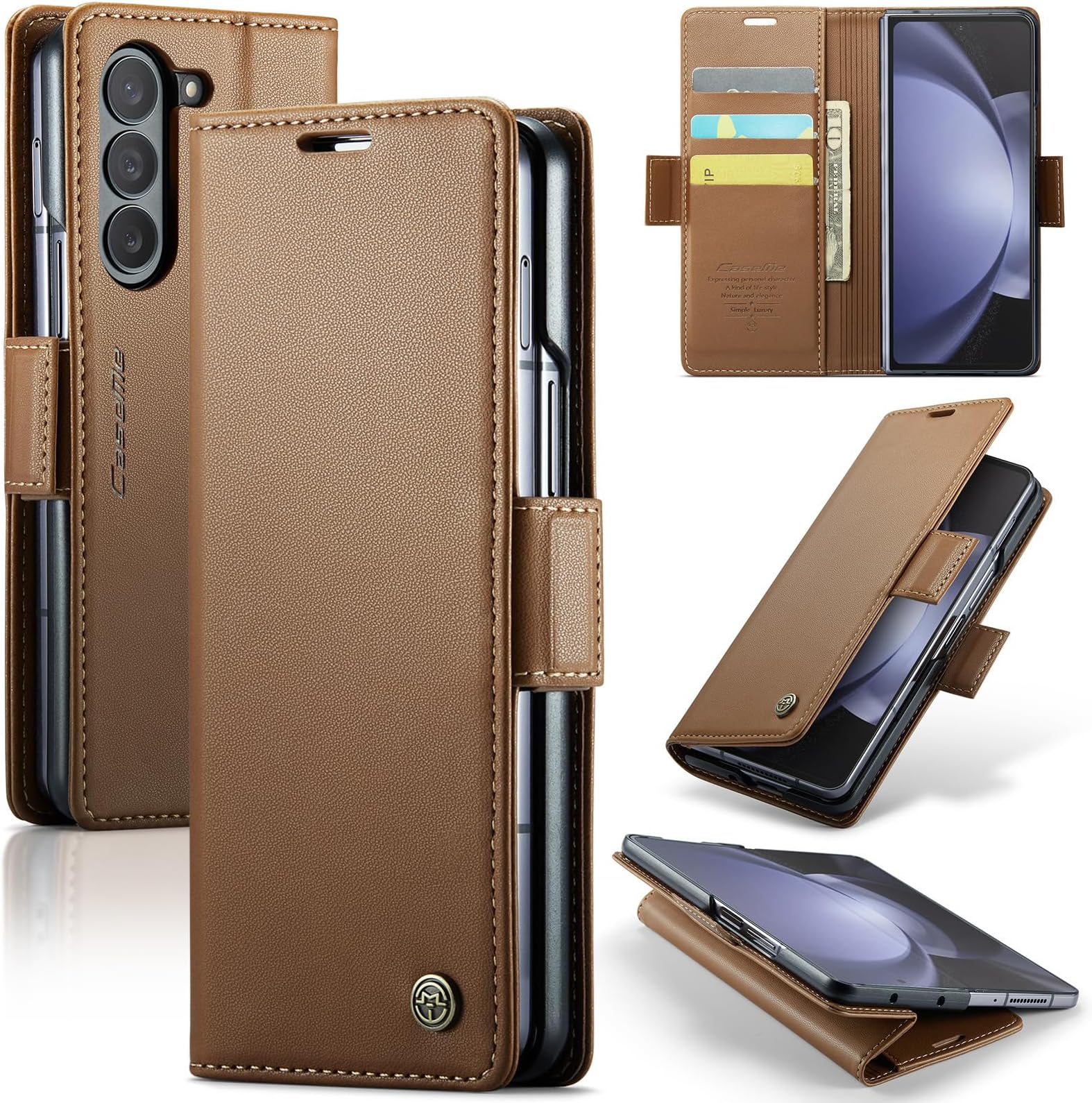 EVCASOY Case for Samsung Galaxy Z Fold 6 5G (2024), PU Leather Wallet Flip Folio Case with Card Holder RFID Blocking Kickstand Shockproof Phone Cover for Samsung Galaxy Z Fold 6 5G 2024, Brown