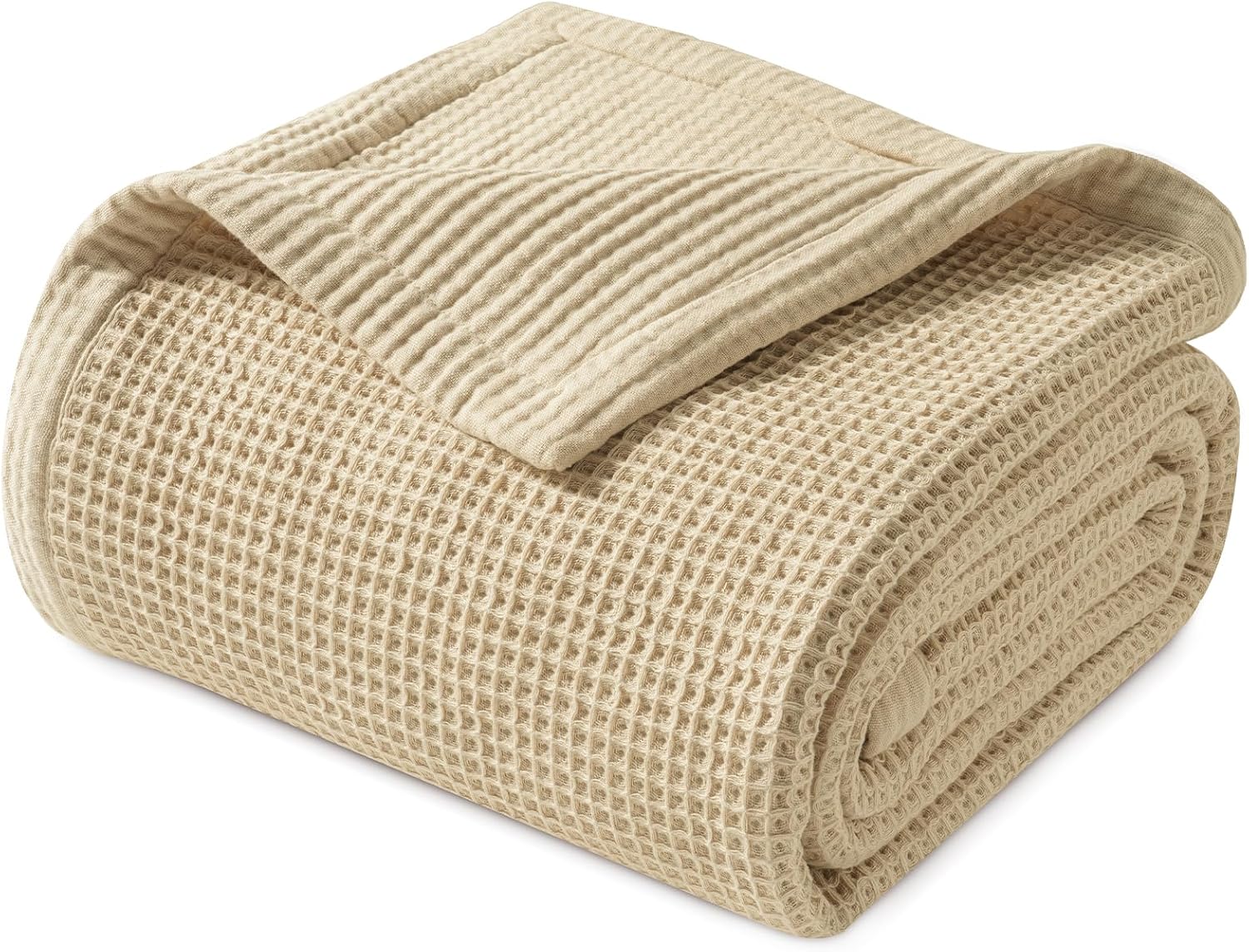 PHF 100% Cotton Waffle & Muslin Blanket Queen Size, Soft Breathable Luxury 400GSM Versatile Reversible Bedding for Bed, Great for Layering in Cold Weather, Home Decor Gift, 90" x 90", French Oak - Image 7