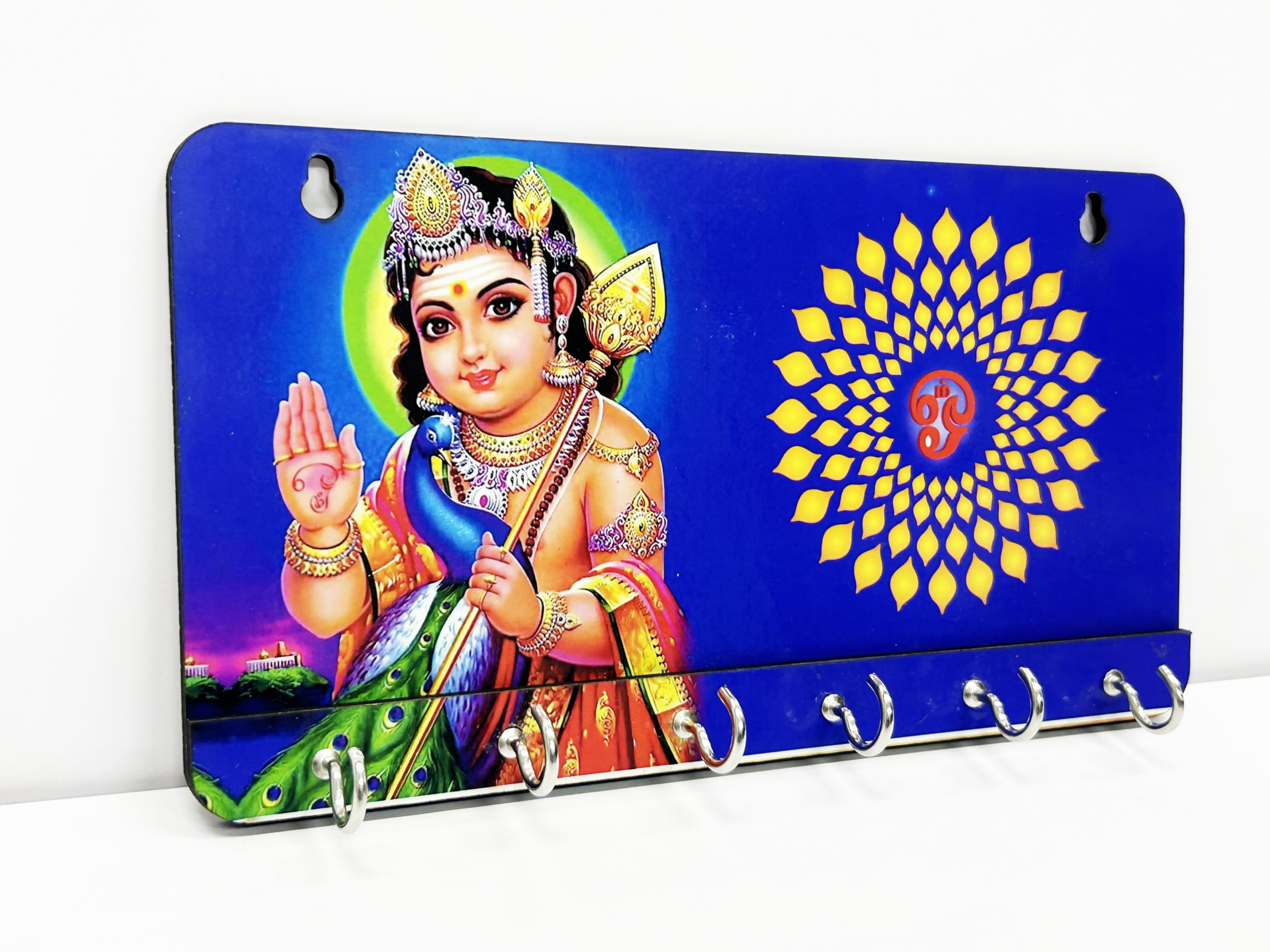 Murugan Wooden Key Holder | Murugan Multi Designs | Key Hanger Wall Mounted | Handicraft Key Chain | 6 Hooks | 25 * 14 CM Size (Murugan 1)-image-33