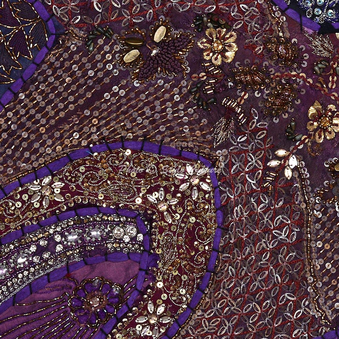 Bohémien Fodere Per Cuscini 40x40 cm Decorativo Per Abbellire Letto Design Del Collo Patchwork Ricamato Con Perline Viola Quadrato Elegante Federe Per Cuscino Soggiorno Sedie - 5 pezzi