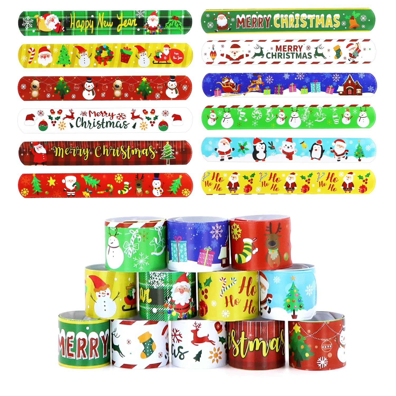 ALLY-MAGICChristmas Slap Bracelets,Christmas Snap Bands, Christmas Style Designs Wristbands Christmas Party Bag Fillers for Kids Party Favours Christmas Party Supplies Gifts Y9SDPPSH12