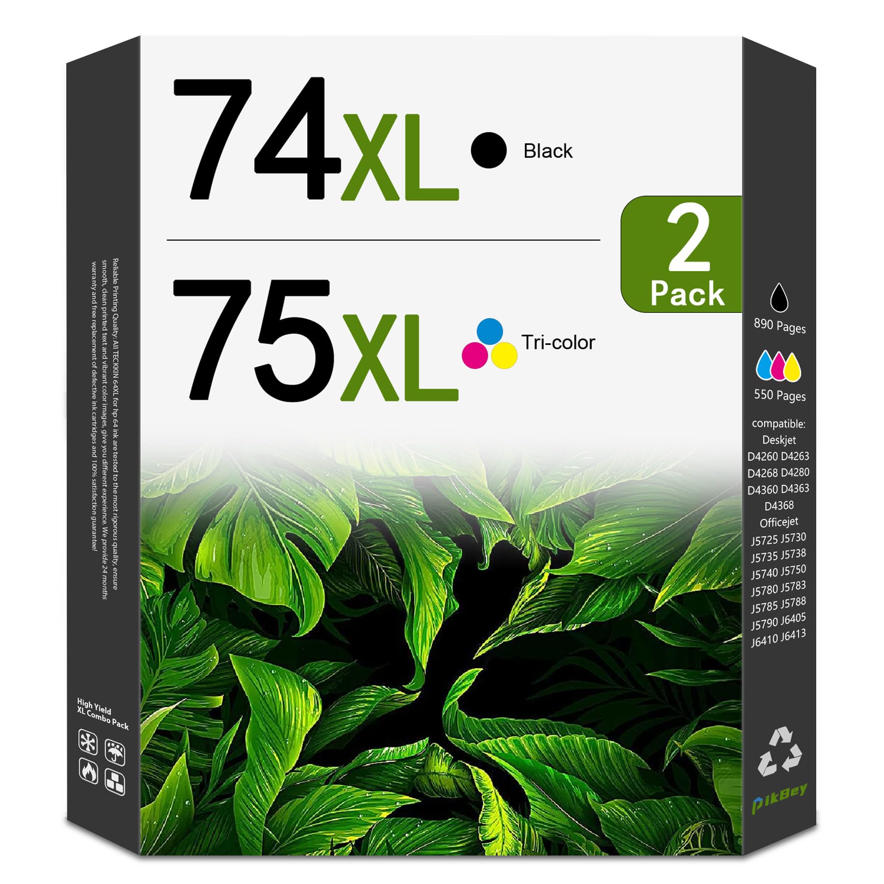 Photo 1 of PikBey 74XL 75XL Ink Cartridges (2-Pack, Black/Tri-Color)
