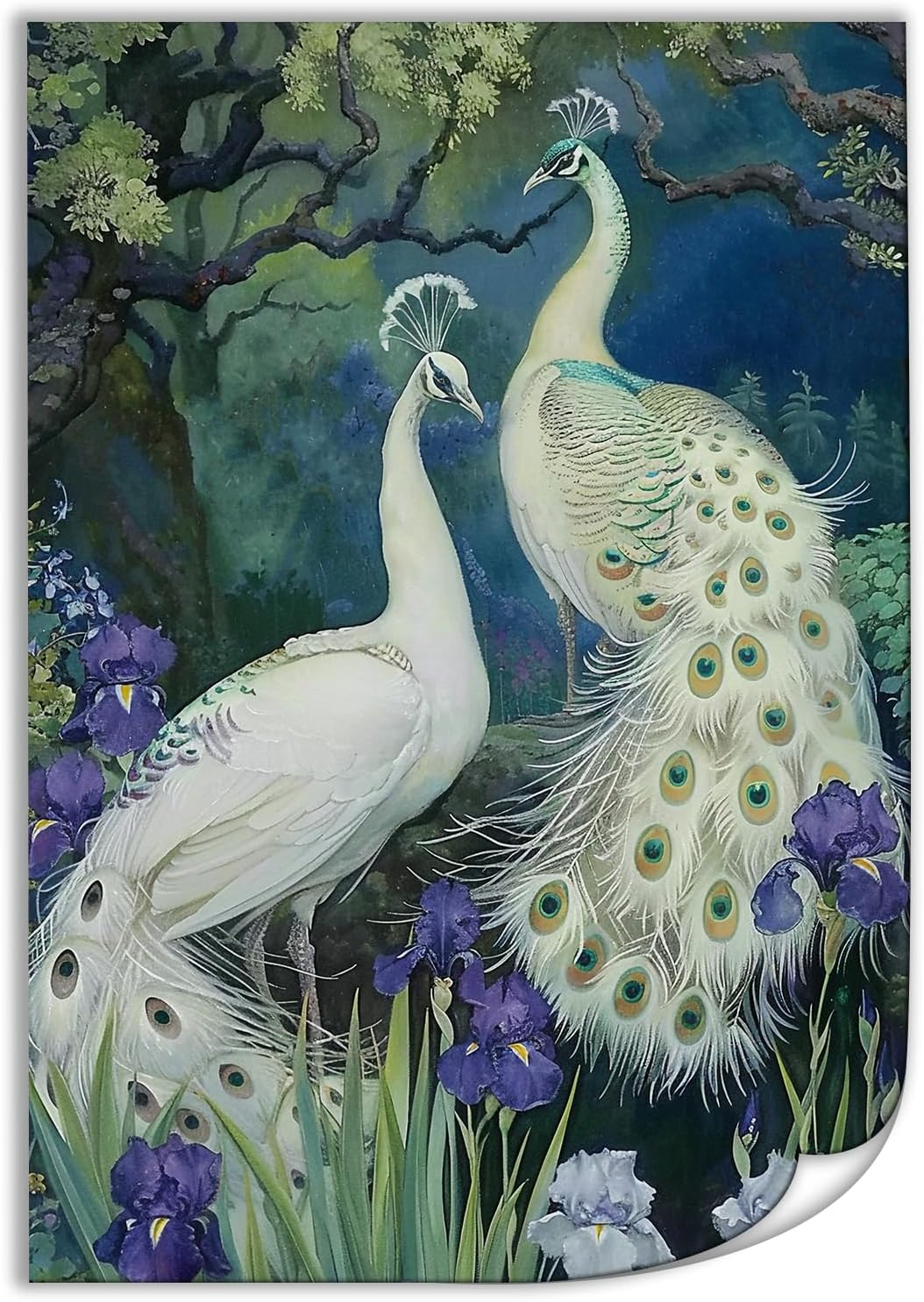 Amazon.com: White Peacocks Wall Art Animal Floral Bird Peacock Painting ...