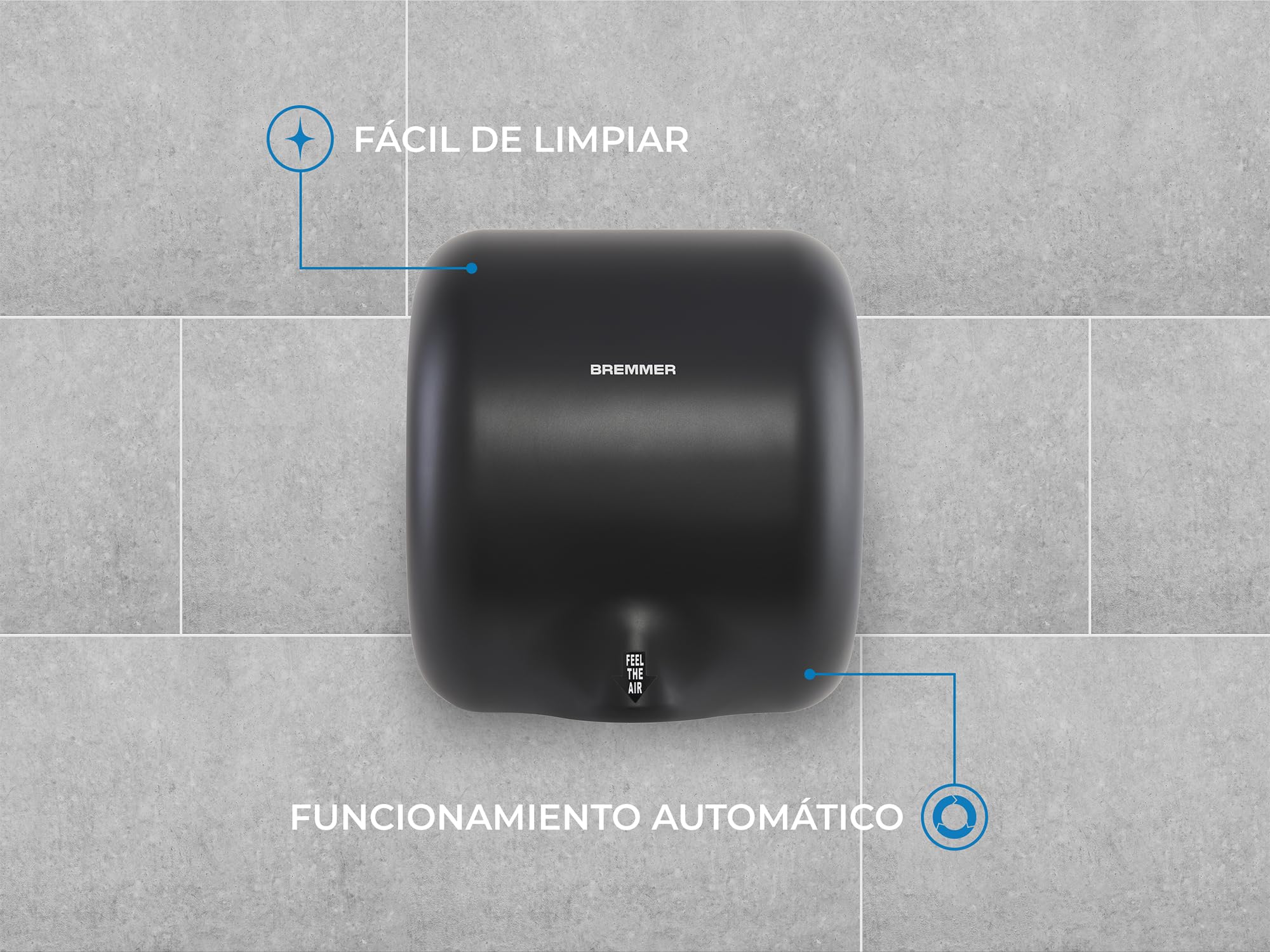 Bremmer Generic Turbo Secador de manos | Secador eléctrico de alta velocidad y bajo consumo ecológico | Secadores de manos eléctricos para inodoros comerciales | Secador de manos para inodoros (negro)