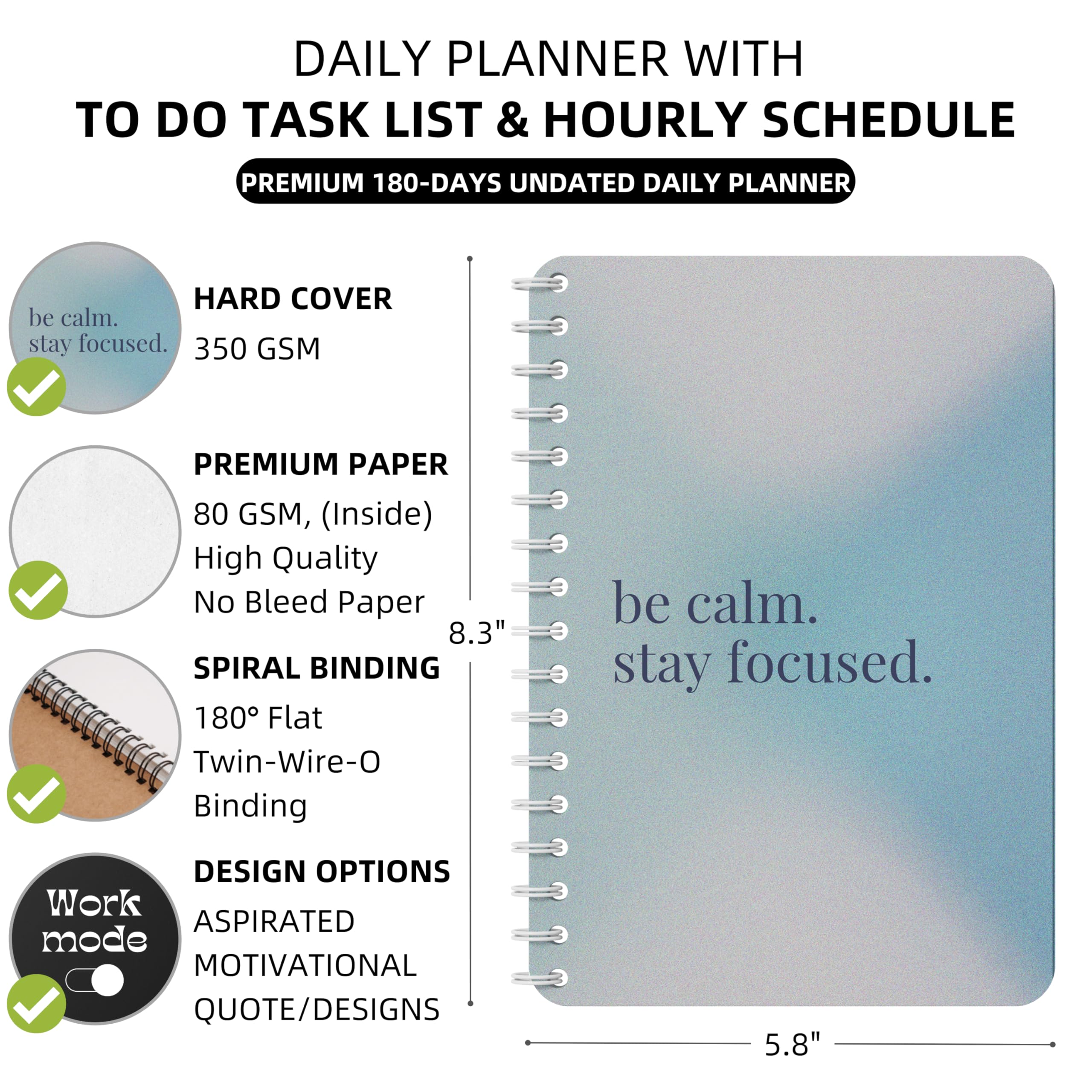 The Papier Ocean (2026) 6 Months - Undated Daily Planner  Productivity  Enhancer & Health Tracker  A5 PlannerOrganizer 80 GSM - 180° Lay Fla