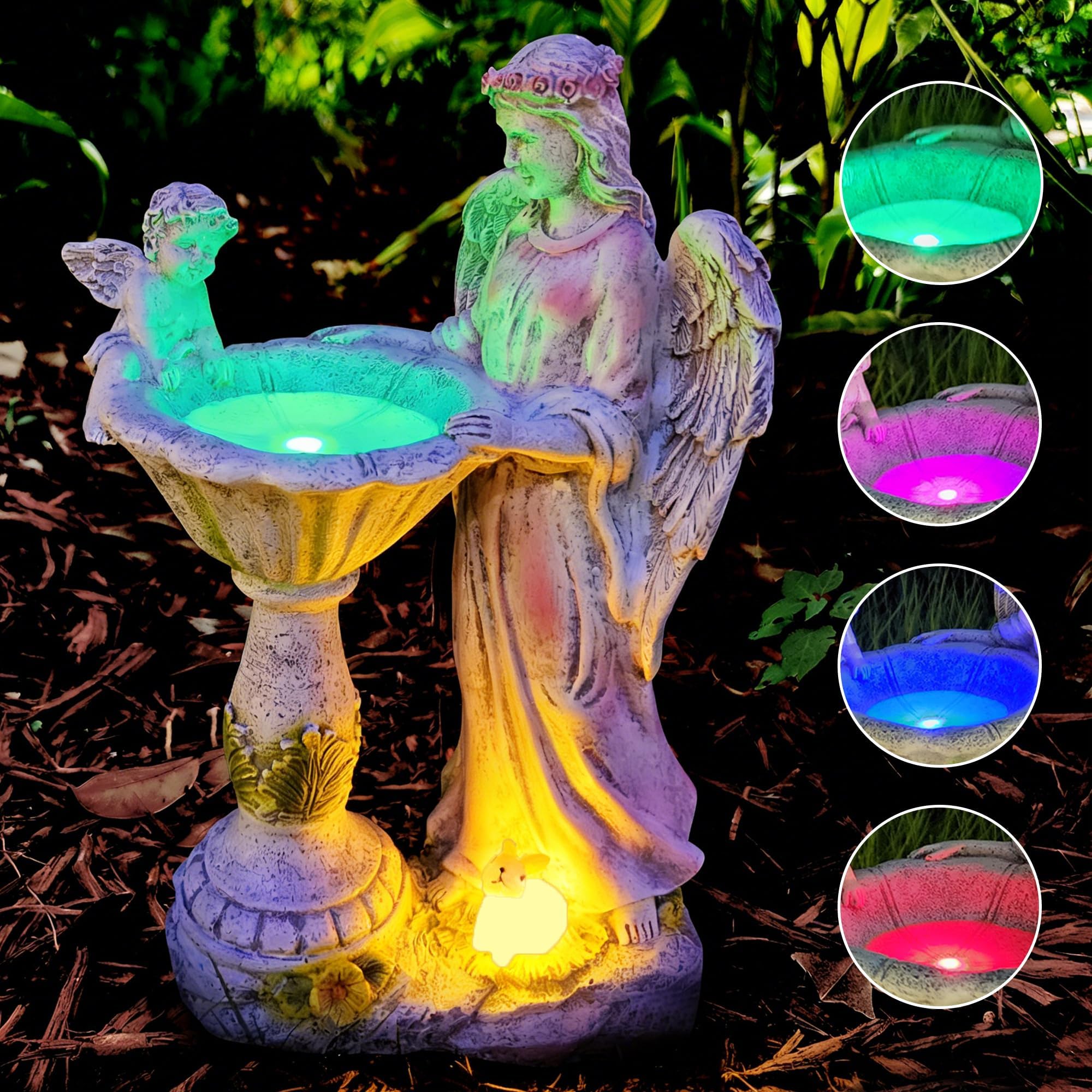 Solar Garden Statue Outdoor Decor, Angel Garden Figurine with Color Changing Light Waterproof Outdoor Statue Resin Sculpture Lawn Ornament for Patio Lawn Yard Christmas Birthday Housewarming Gift