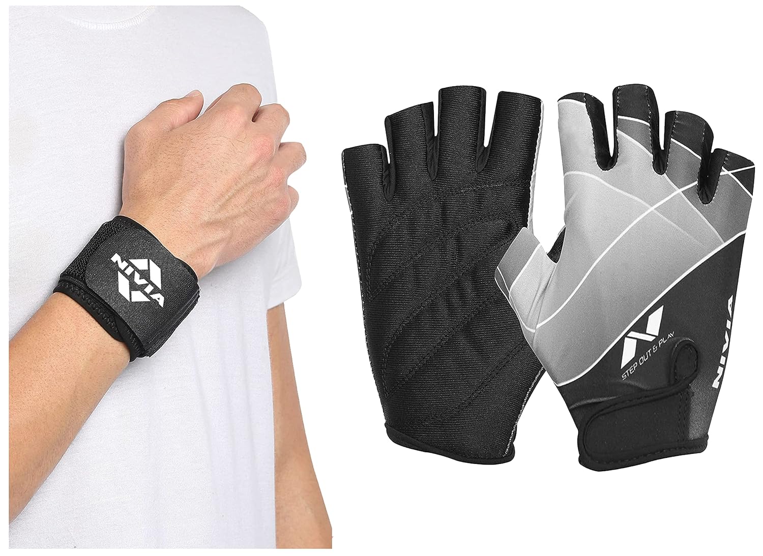 Nivia Wrist Support, Pack of 2 (Black) Crystal Gym Gloves Combo