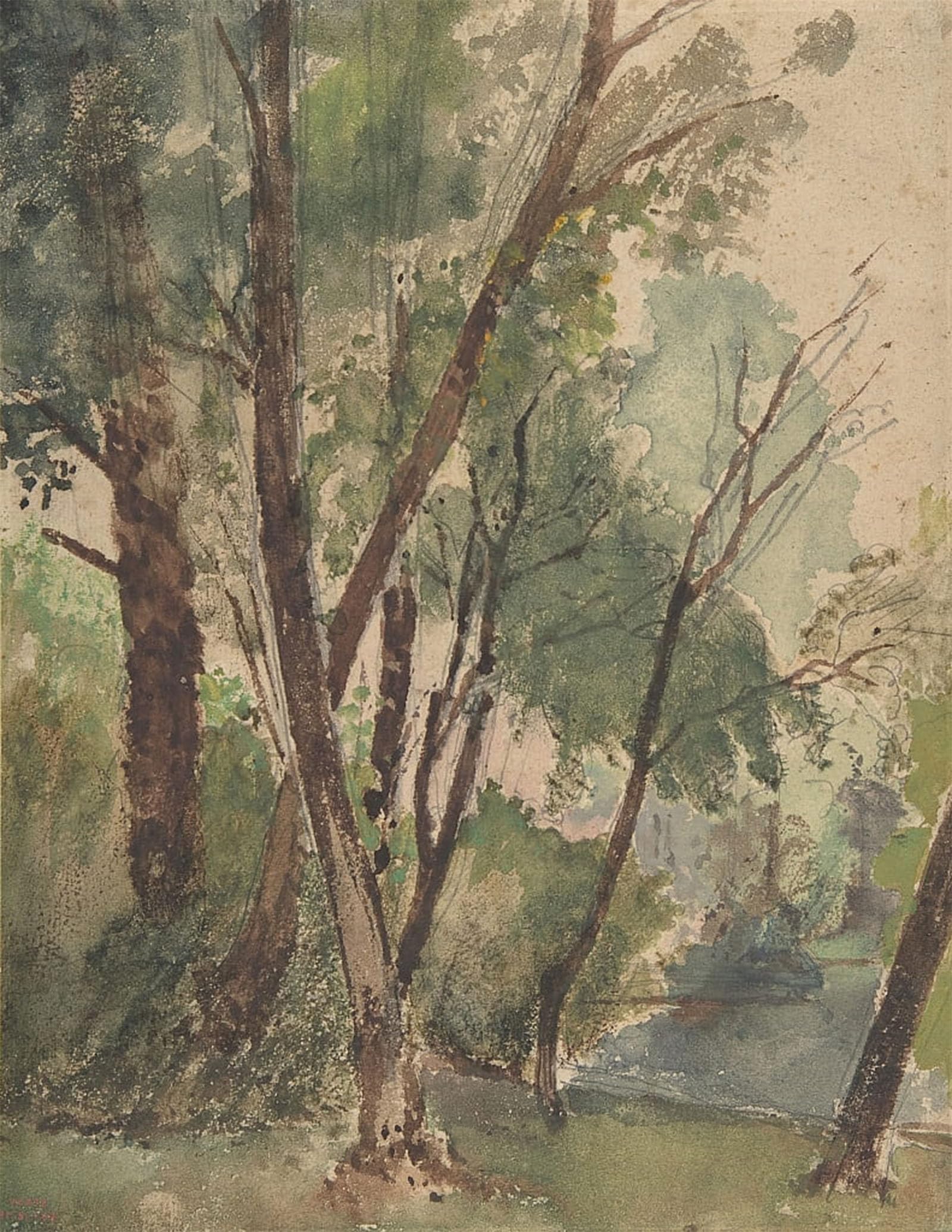 ARTXLXXBN Famous Painting Art Wall Decor Abstract Art Picture Trees Beside a Pond by Louis Antoine Leon Riesener Animal Pictures for Home Decor 60x90cm