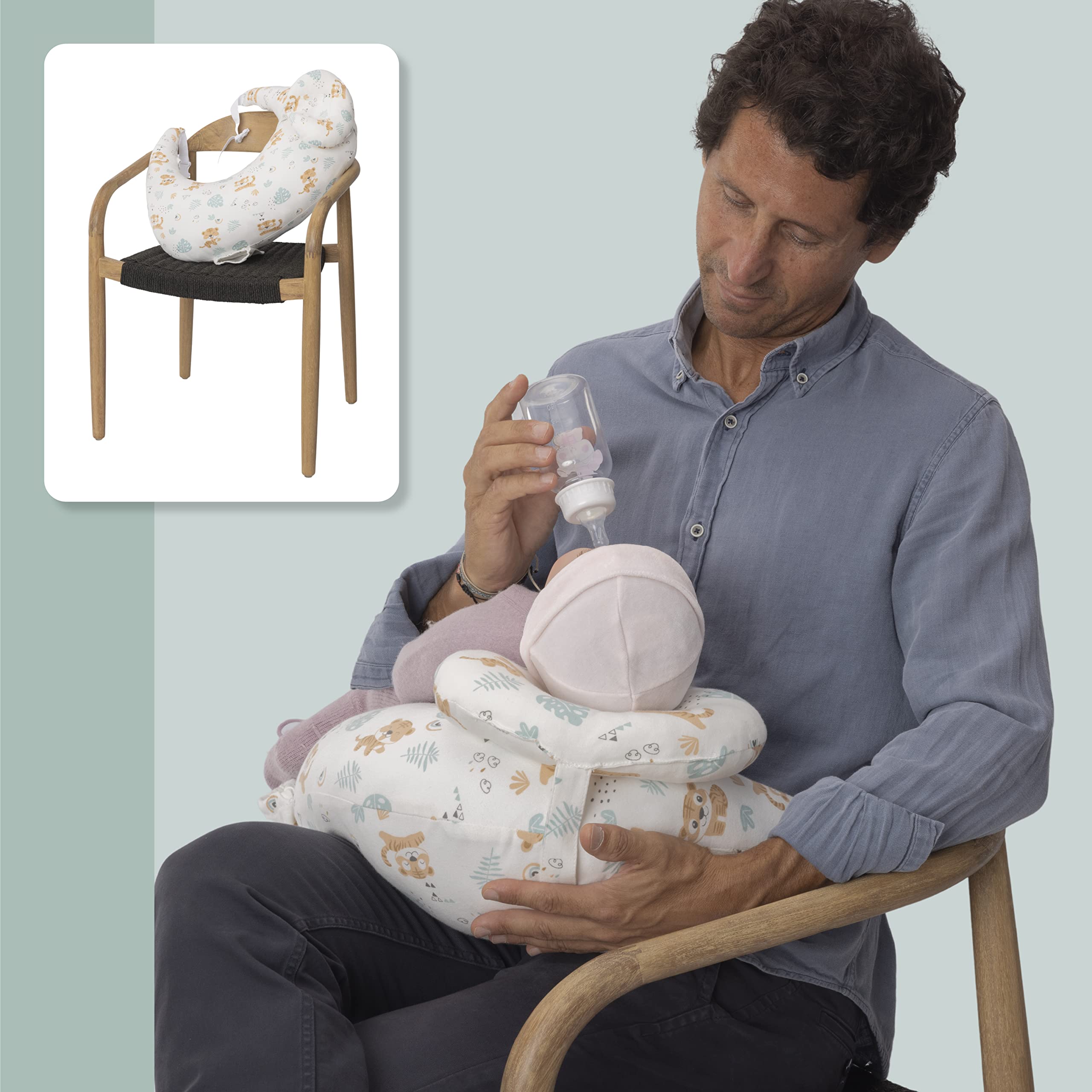 Coussin d'allaitement Ergonomique avec Oreiller Anti-Reflux 45° - Ceinture Ajustable pour Le Parent - Housse 100% Coton Lavable - Soutien Lombaire et Postural