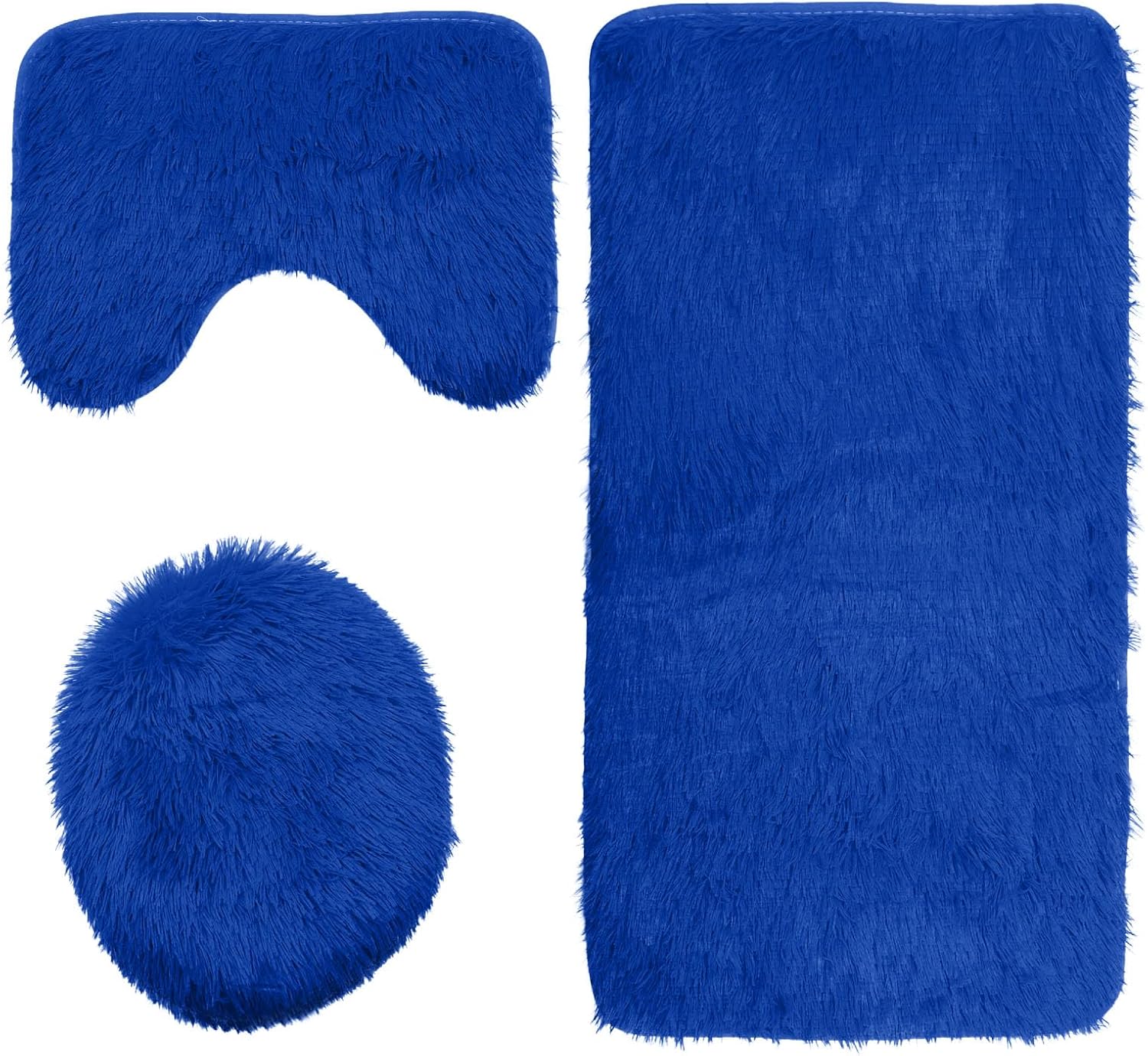 3 Pieces Shaggy Bath Mat Set, Soft Absorbent Plush Microfiber Bathroom Rugs, Non Slip Bath Rugs Royal Blue 3 PCS