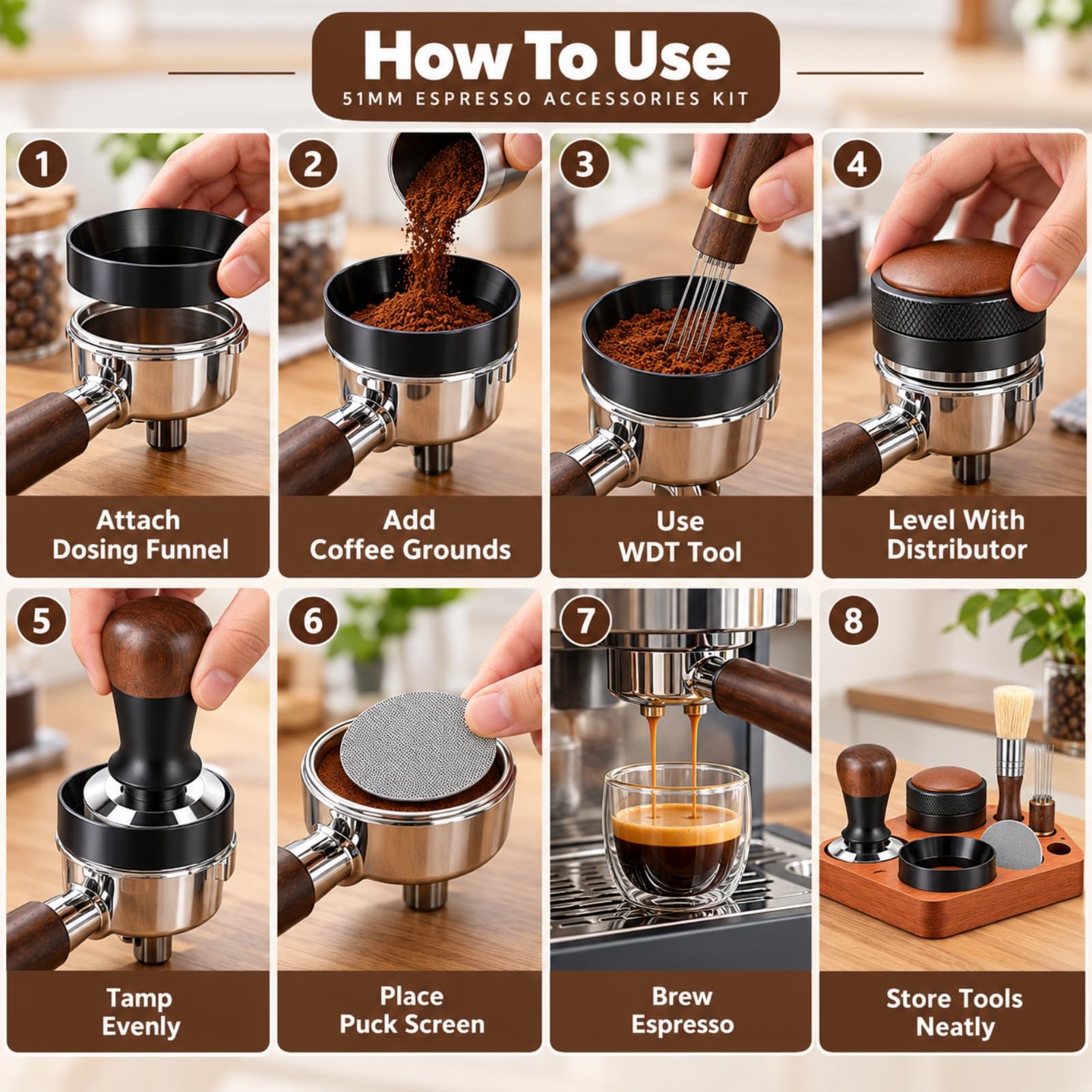 51 mm Espresso Tamper Set, Federbelastet mit Tamping Station (51MM)