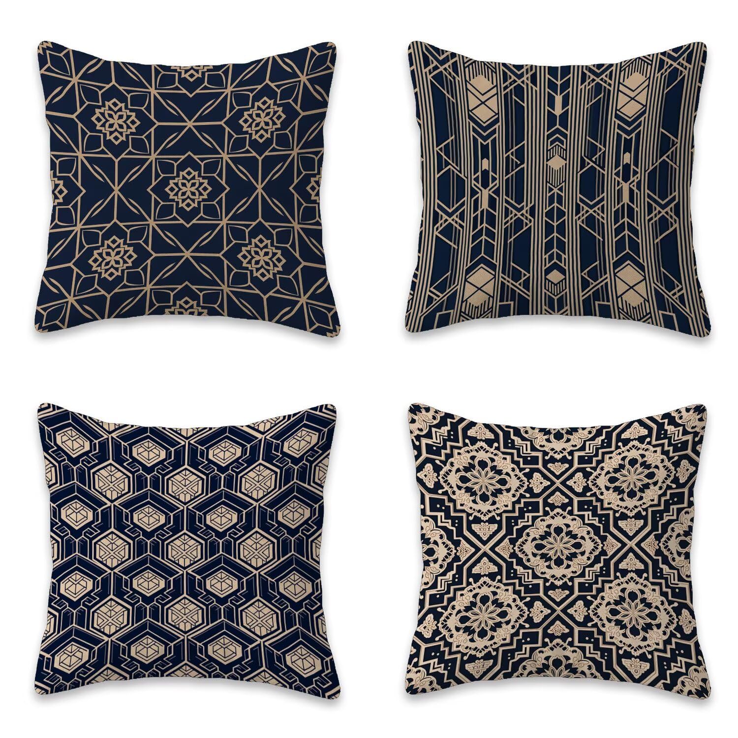 Poduszka outdoorowa, wodoszczelna, zestaw 4 poszewek na poduszkę w stylu boho 65 x 65 cm, krótkie, pluszowe, kwadratowe, na kanapę, na sofę, taras, meble ogrodowe, balkon, do salonu, dekoracja retro