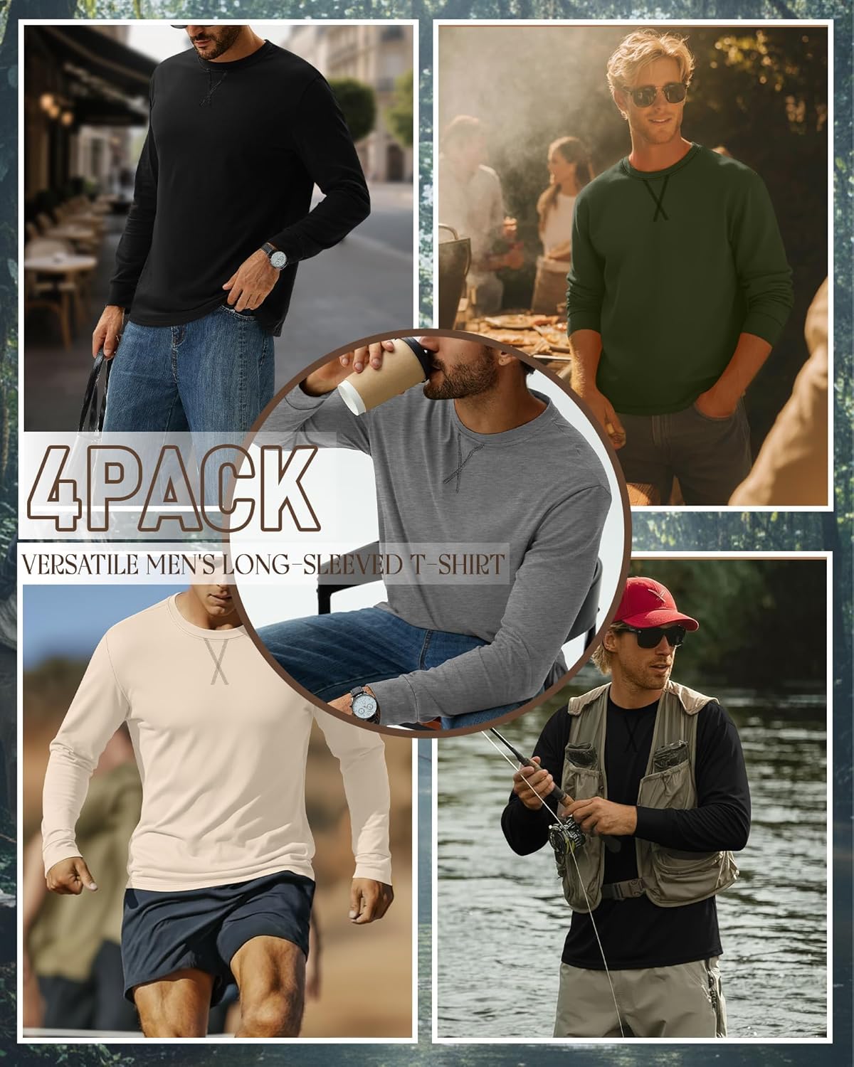 4 Pack Men's Big and Tall Shirts Fall Hipster Embroidered Long Sleeves Plain Oversize Tee Plus Size Casual Tops - Image 4