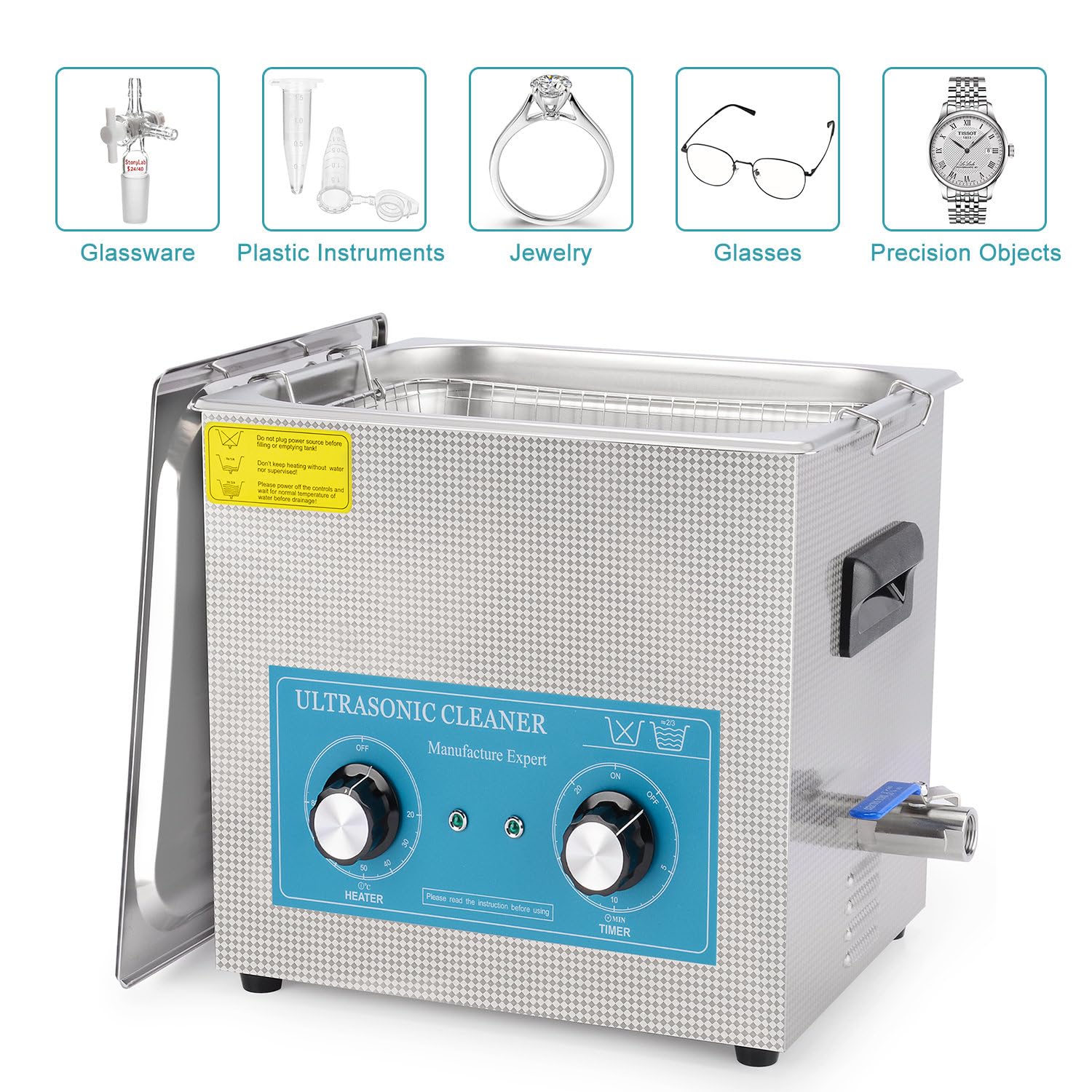 stonylab Limpiador Ultrasónico, Acero Inoxidable 304 limpiadores Ultrasonidos Profesional Multiusos con Panel de Control Mecánico de Calefacción y Temporizador para Laboratorio 40kHz 220V, 10L
