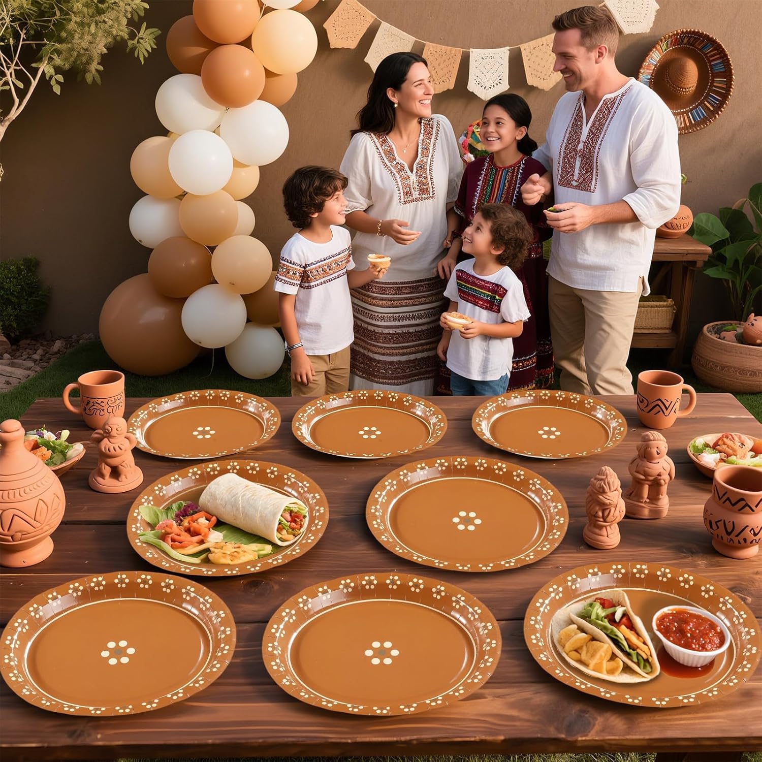 100Pcs Platos De Barro Mexicanos Oval Paper Plates 10" x 12" Large Disposable Heavy Duty Mexican Terracotta Clay Pottery Dessert Platters for Cielito Lindo Birthday Wedding Party Supplies Decorations