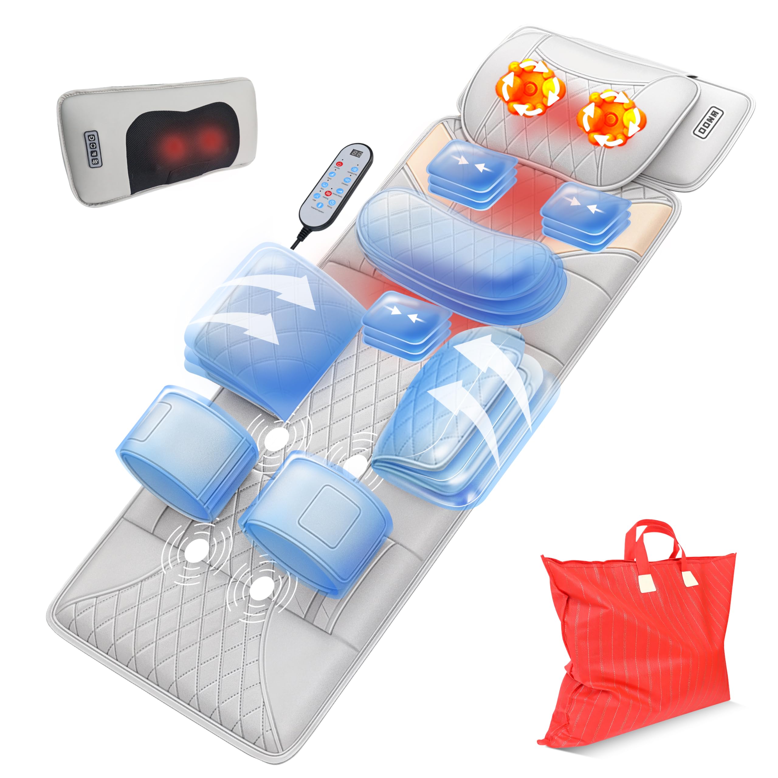Full Body Massage Mat with Heat Back Massage Pad with Movable Shiatsu Neck Massager for Bed Sofa 3D