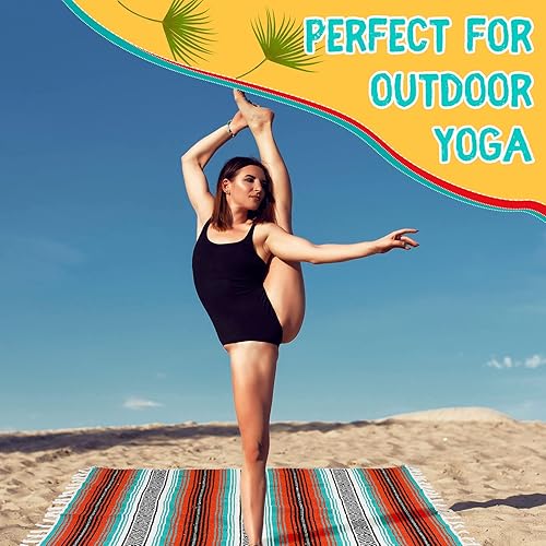 Miniatura 4 de 6 mantas mexicanas de playa a granel, grandes, gruesas, auténticas, a rayas, de colores, para yoga, bohemio, para campamento, playa, picnic,