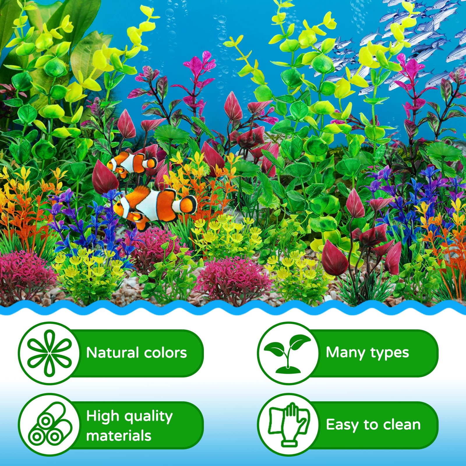 QUOZUO 25 Pcs Artificial Plants for Aquarium Decoration Multicolor Plastic Plants Fish Tank Decoration, Colorful, Small to Large - Image 2