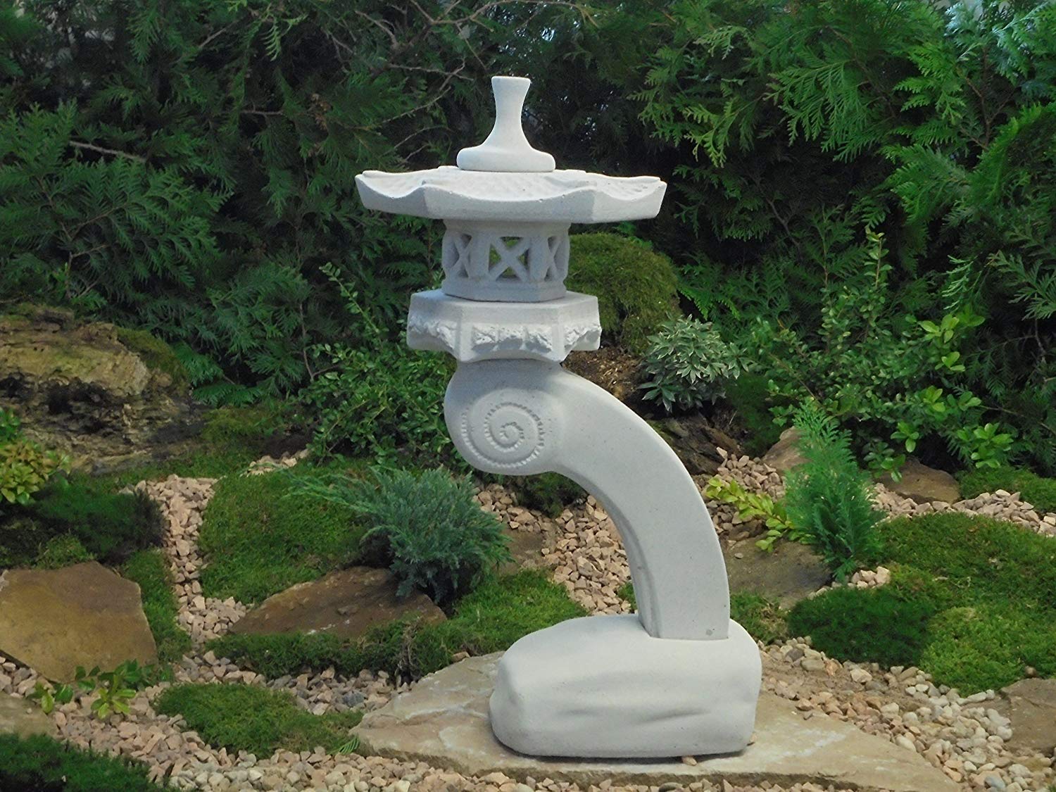 Japanische Steinlaterne Oki-Gata-Yukimi – 45 Cm Hoch, 13 Kg, Frostsicher Aus Steinguss, Grau