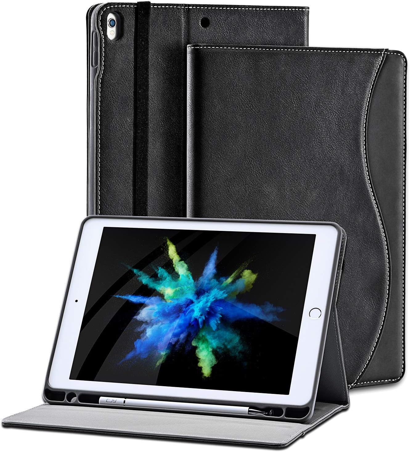2019 iPad pro 10.5 Case with Pencil Holder for iPad Air 3rd Gen Cover/ipad pro10.5 inch 2017 and Multiple Viewing Angles Stand,Shockproof Soft TPU Cover+ Auto Sleep/Wake+Pocket (Black)