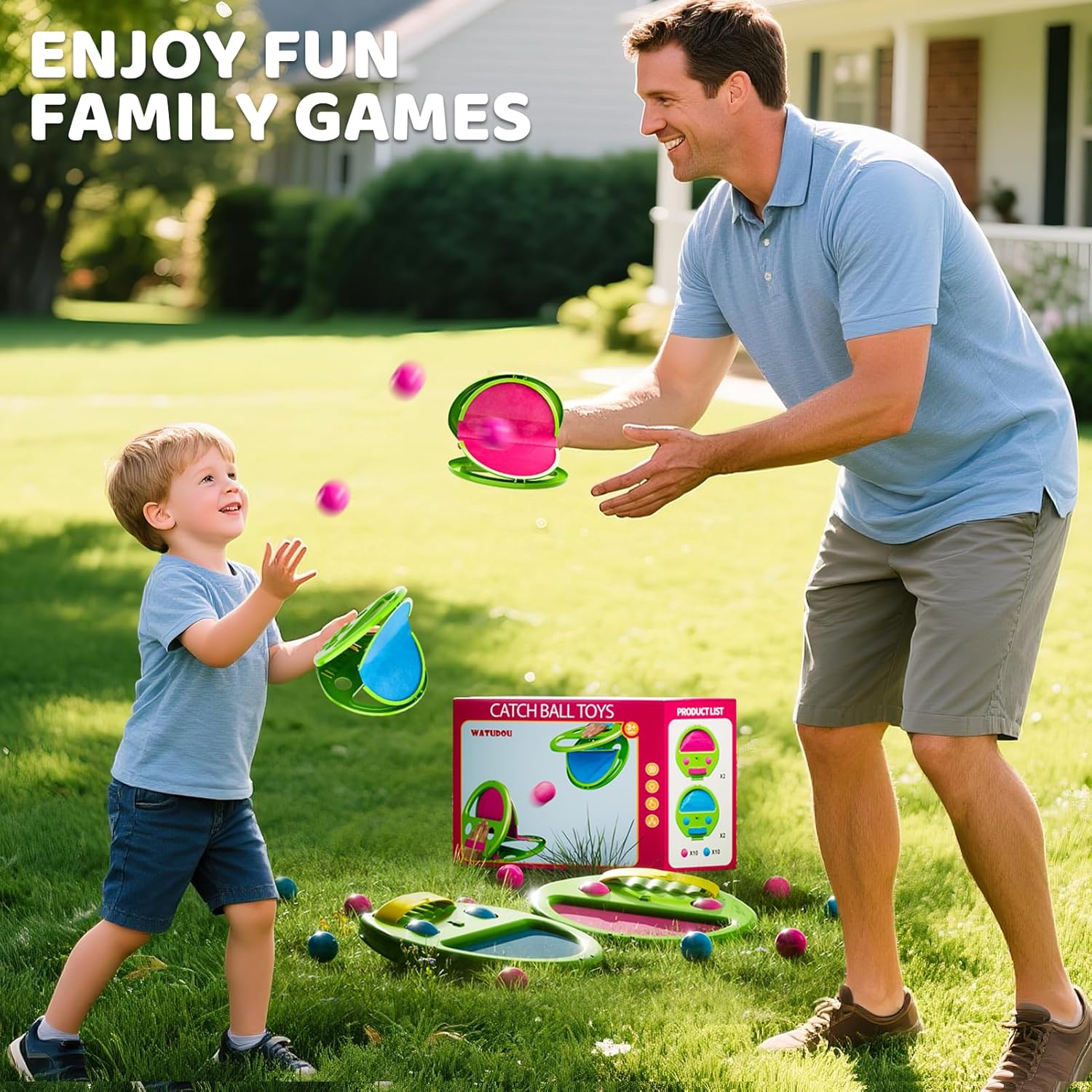 Toss and Catch Ball Game Set, Outdoor Toys for 3 4 5 6 7 8 9 Year Old Kids Family, Pop Pass Catch Balls Backyard Game for Beach Park Camping Pool, Catch Ball Toys Game Birthday Gifts for Boys Girls - Image 2