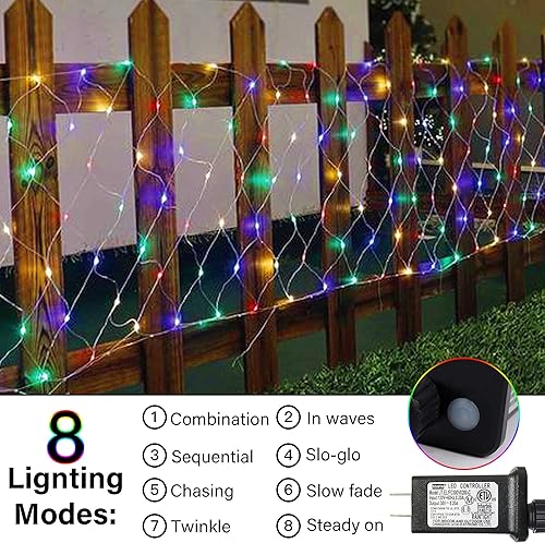 Miniatura 3 de YOFIT 360 luces LED de red de Navidad, 12 pies x 5 pies, 8 modos conectables de luces de Navidad con cable de plomo de 16.4 ft para fiestas de