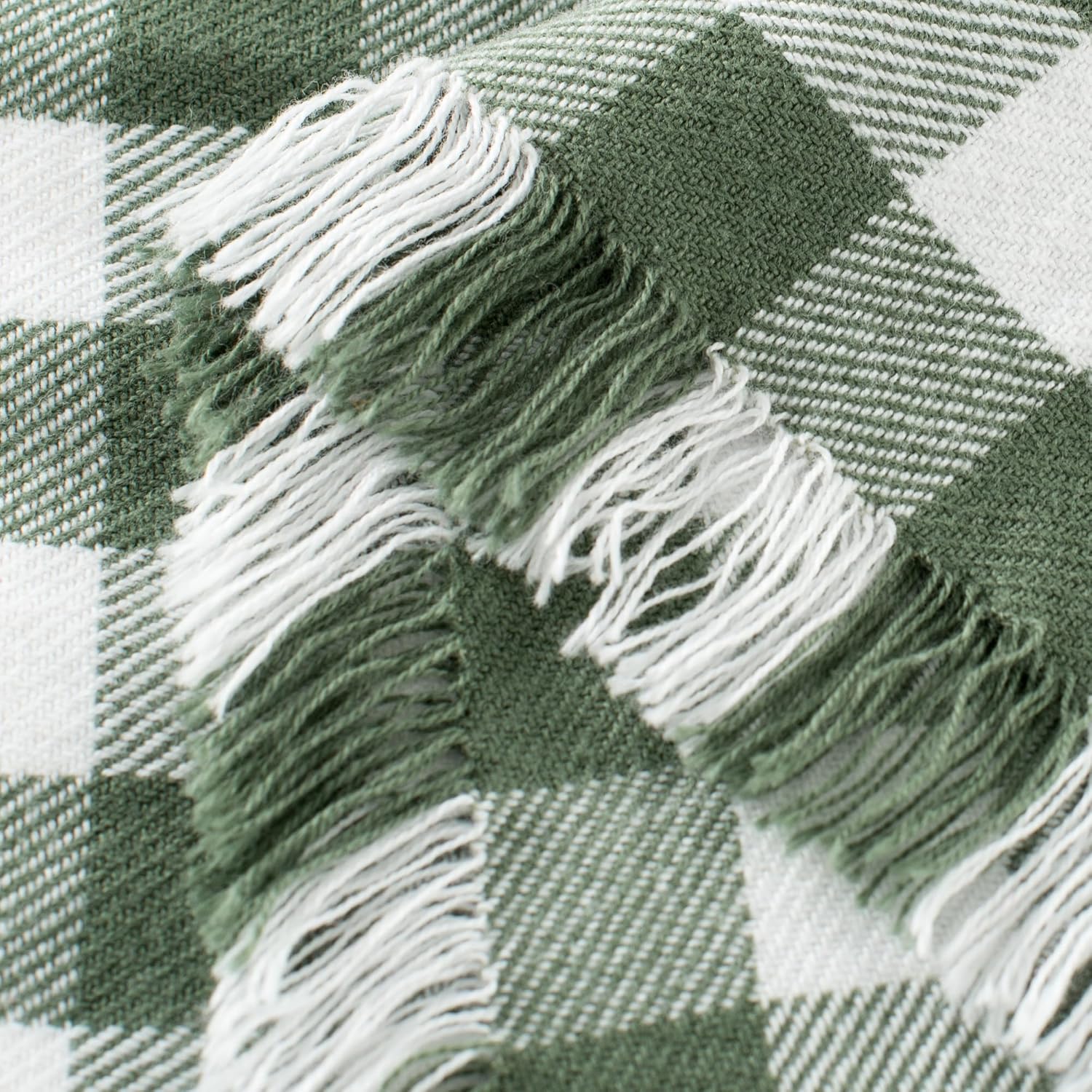 100% Cotton Throw Blanket Plaid Soft Lightweight Cozy Farmhouse Tassels Summer Thin Breathable Throws for Couch Sofa Bed (50" × 60" Green) - Image 4
