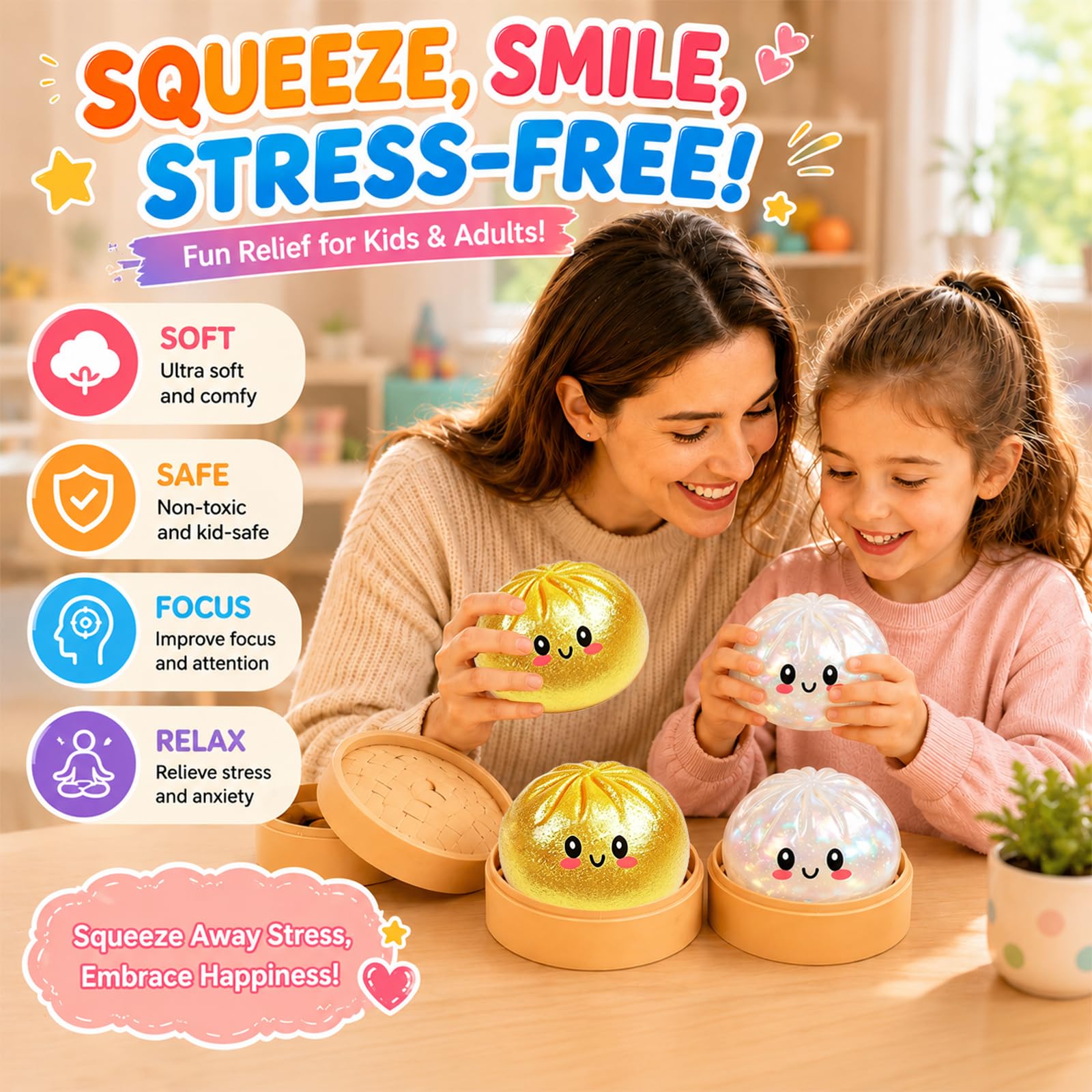 Glitter Dumpling Squishy, 2Pcs Squishy Dumpling Toy, Mystery Dumplings Squishy Fidget Toys Stress Relief - Image 2