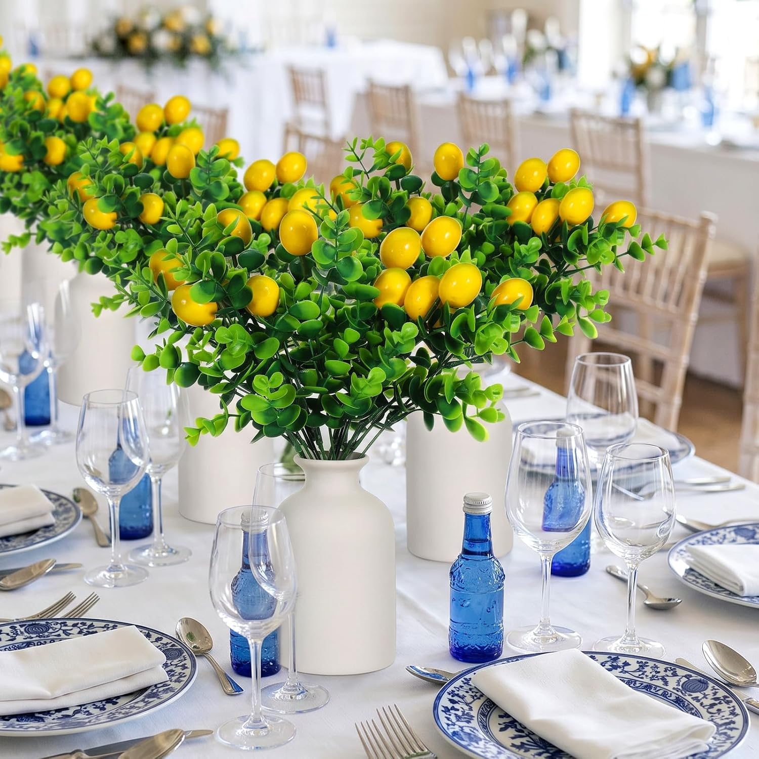 10 Pack Fake Lemon Branches Artificial Lemons Decorations Vivid Yellow Faux Lemons Tables Centerpiece for Kitchen Farmhouse Home Spring Summer Decor, 7.1 x 12.6 Inch