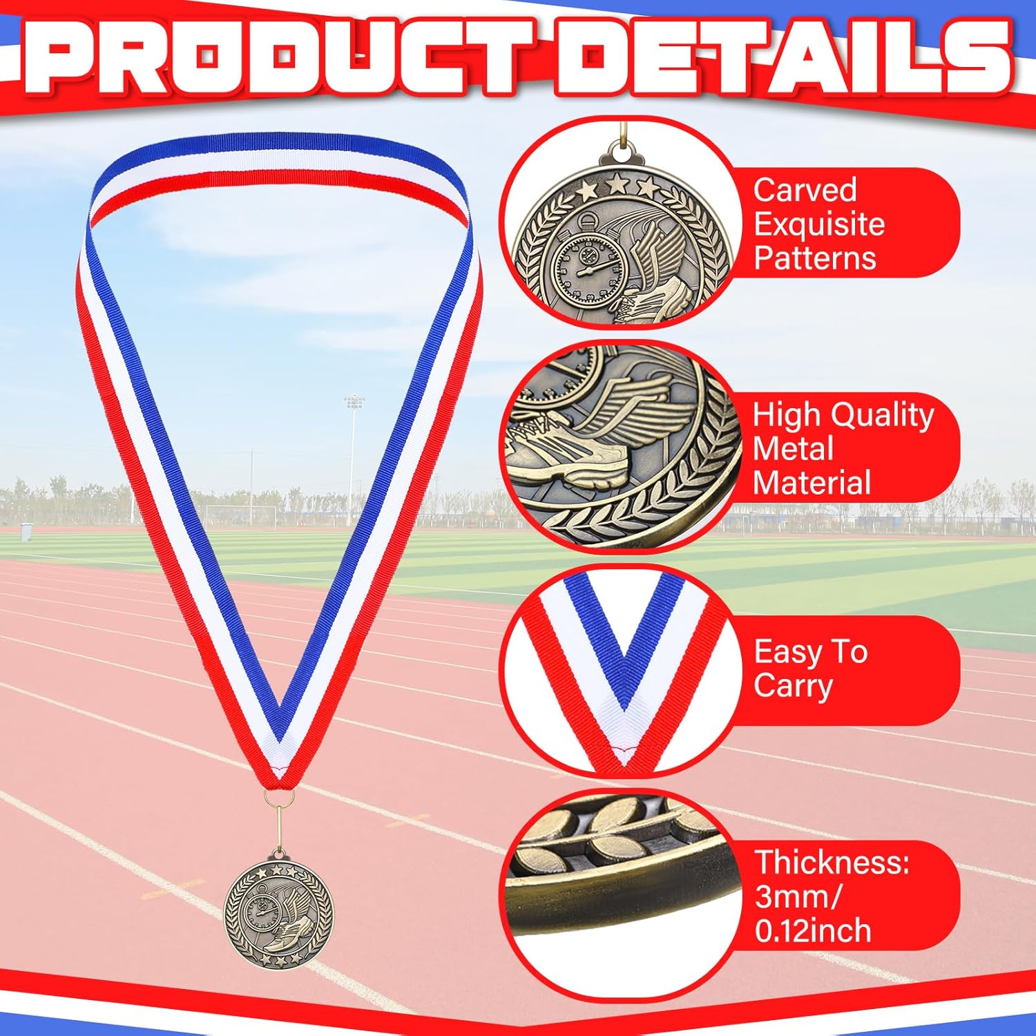 Remuuly 30/60/100 Pcs Track Award Medals Bulk 2'' Trophy Track and Field Medals Running Race First Place with Neck Ribbons Prize Gift for Tournaments Sports Competition Group Adult