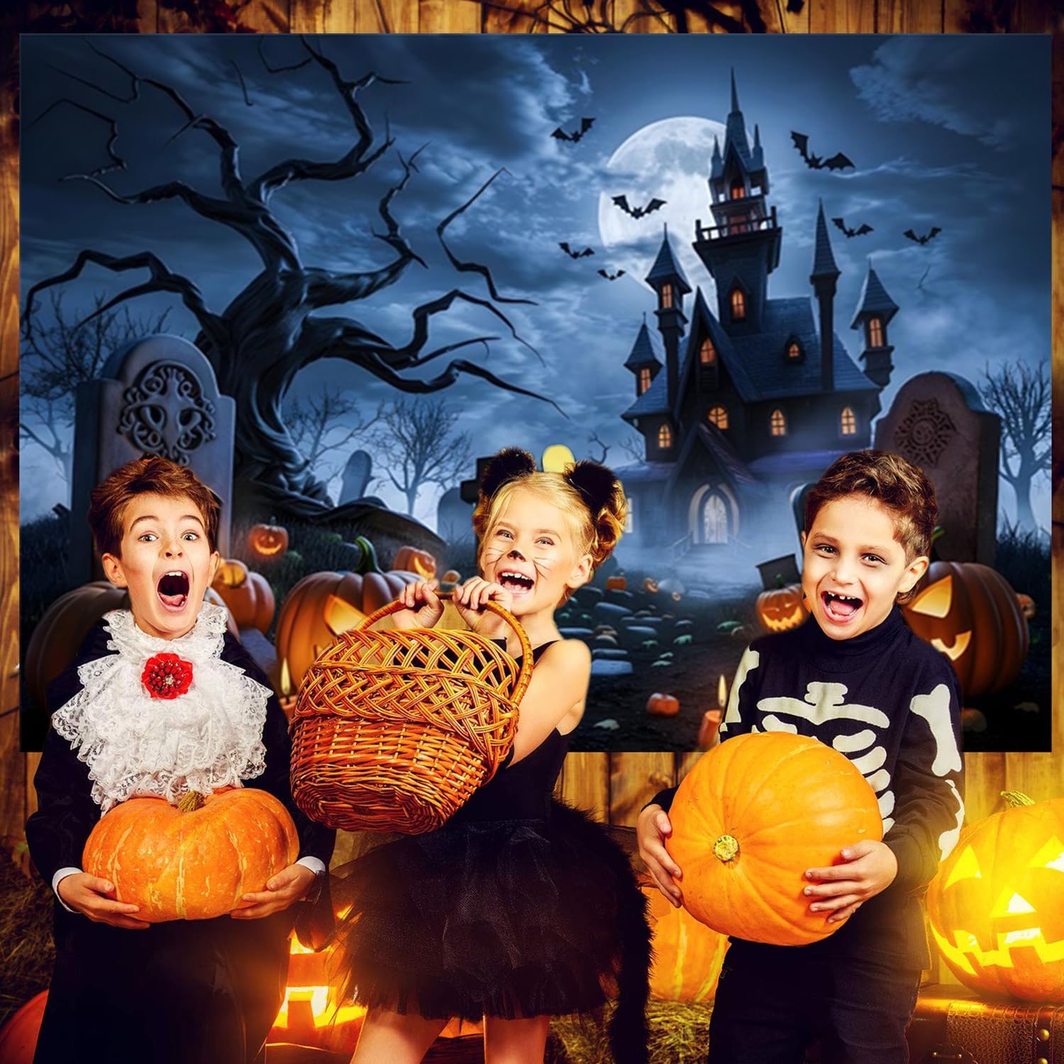 Halloween Backdrop 10x8ft Spooky Graveyard Large Dead Tree Haunted Mansion Photography Background Halloween Photo Backdrops for Photoshoot Scary Night Party Decorations Photo Booth Props