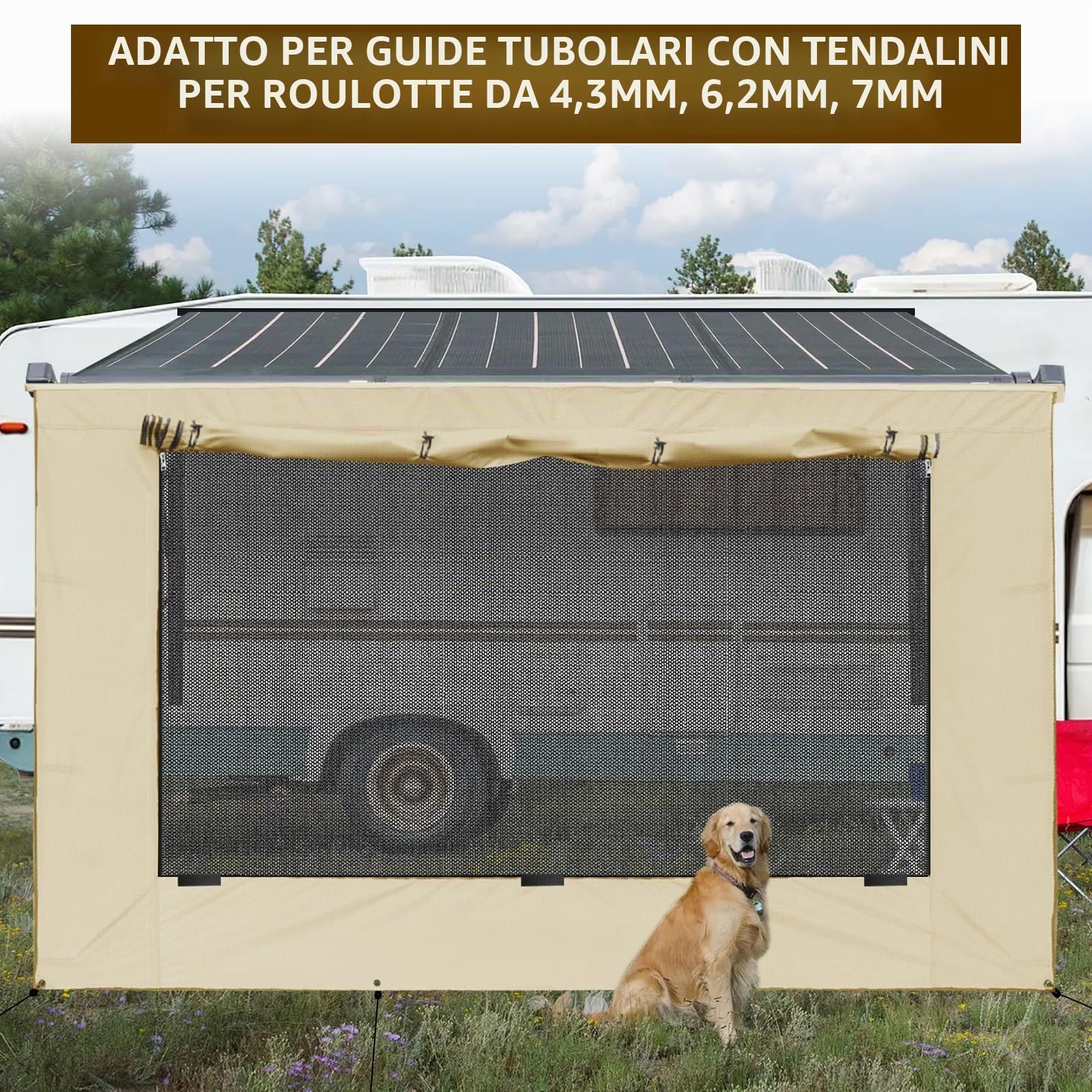 Protezione Solare per Camper Parete Frontale 2X3,7m, Tenda Universale