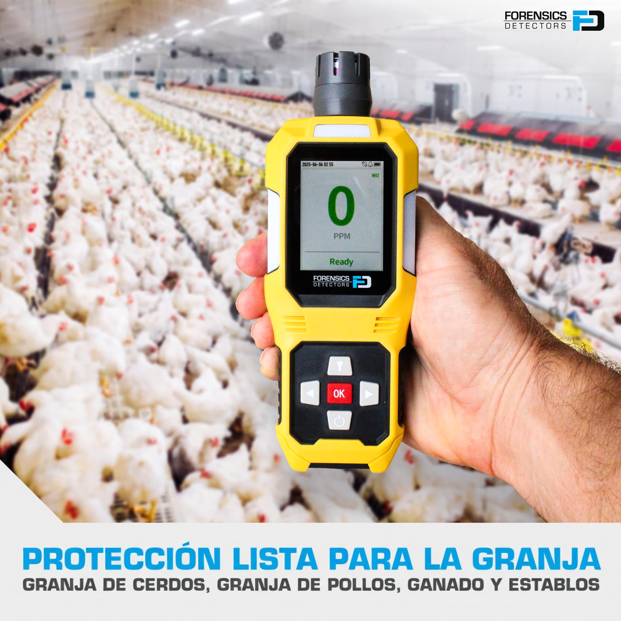 Detector de Amoníaco | Prueba de Caída Superada Desde 10 Pies | Granjas, Avicultura y Porcicultura | Medición de Calidad del Aire | Dígitos Grandes