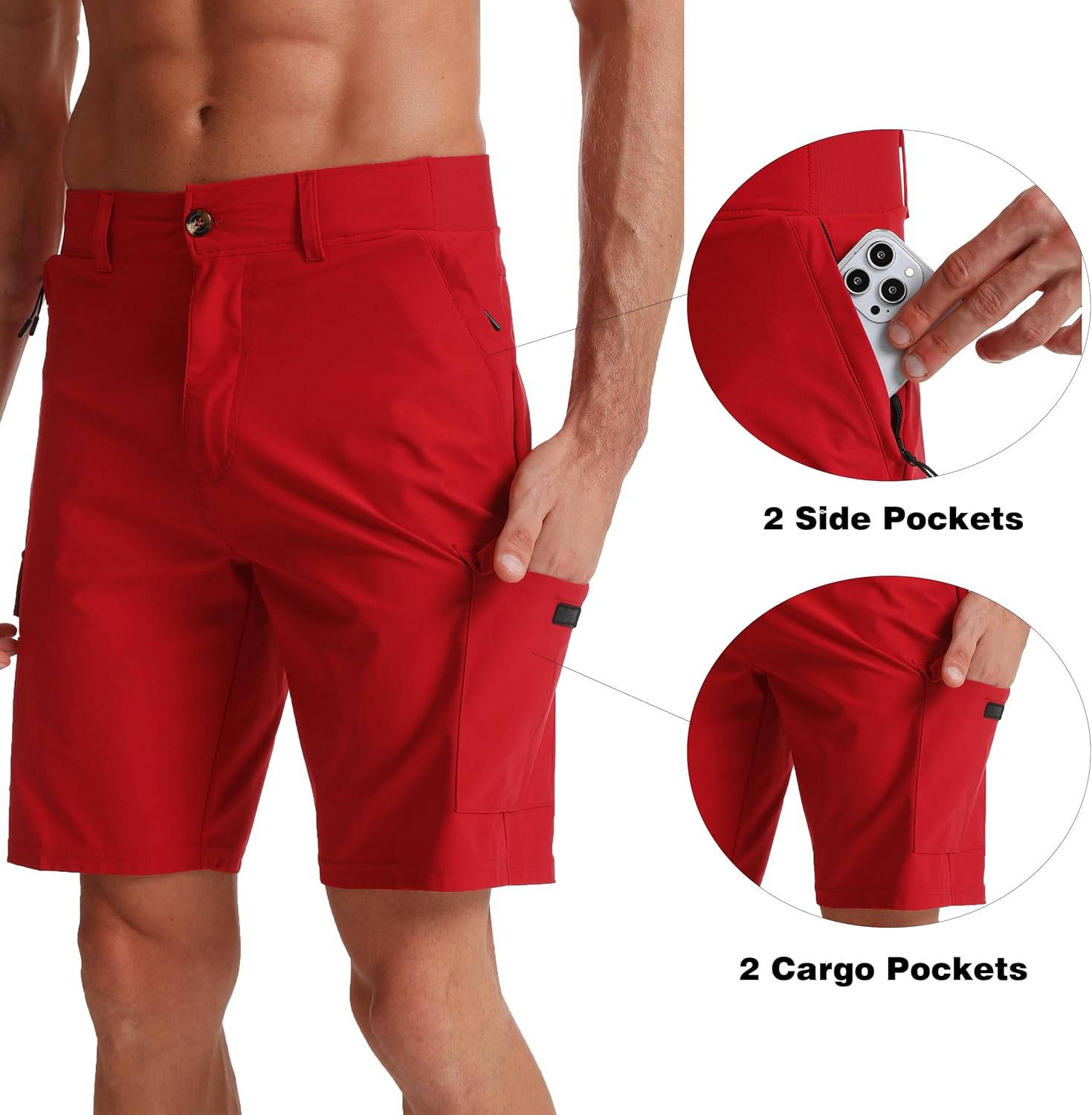Men's Lightweight Hiking Cargo Shorts 9" for Running Athletic Camping Travel Golf - Water Resistant with 5 Pockets