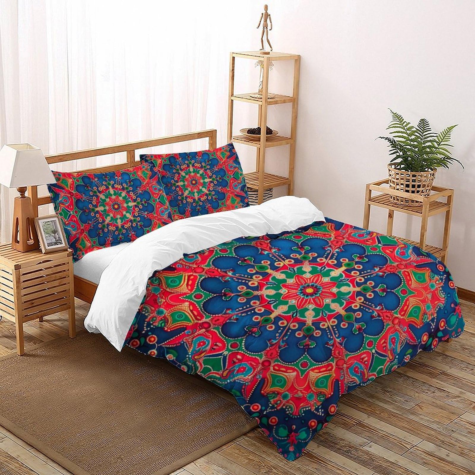 Housse de couette 200x200 style ethnique indien avec parure de lit adulte et enfant