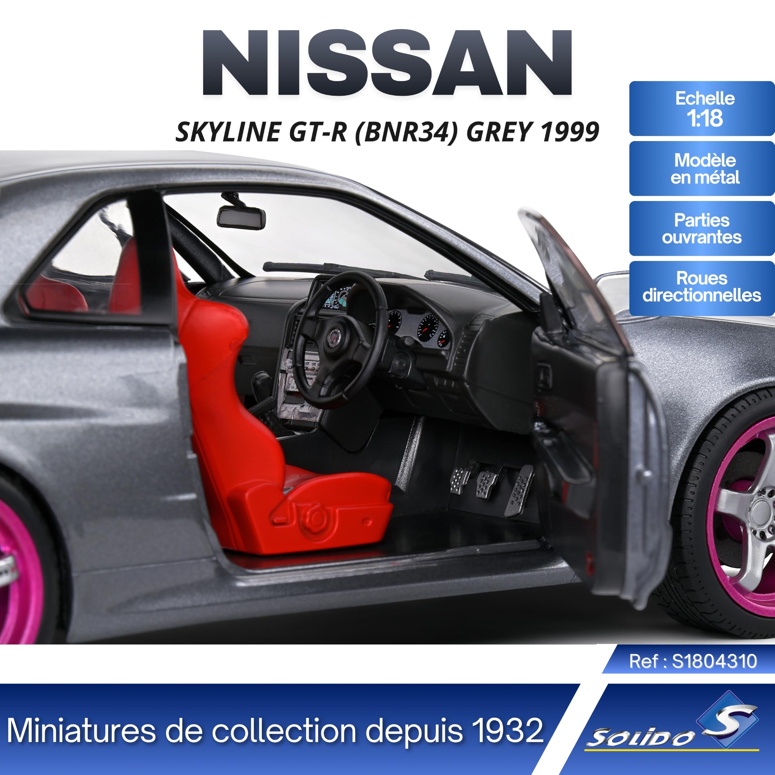Solido 1:18 Nissan Skyline GTR-R34 odlewana waga model samochodu