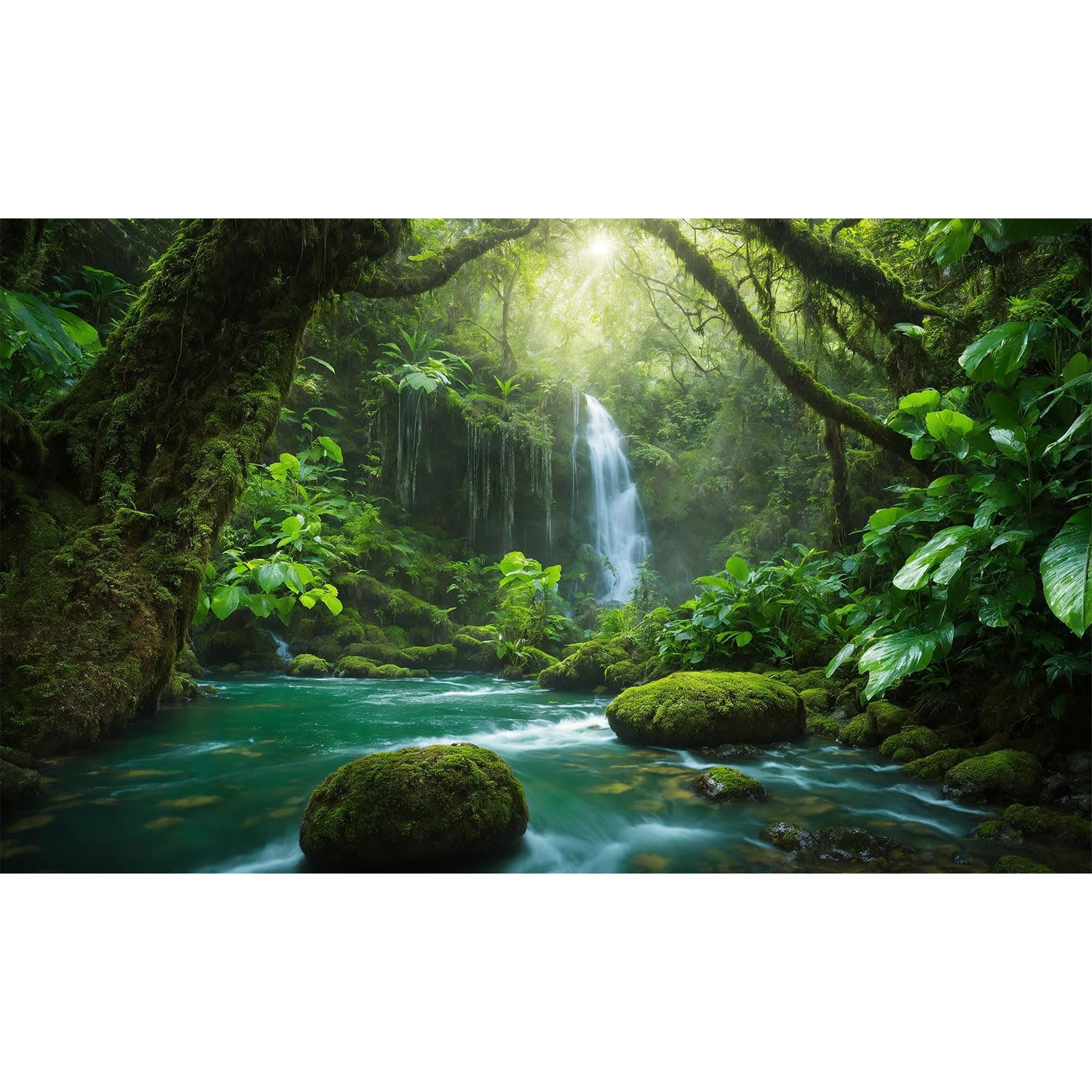Waterfall Aquarium Background River Deep in Mountain Forest Terrarium Backdrop Rainforest Jungle Plants Style Nature Landscape Fish Tank Background Reptile Habitat Backdrop Vinyl 36x20in