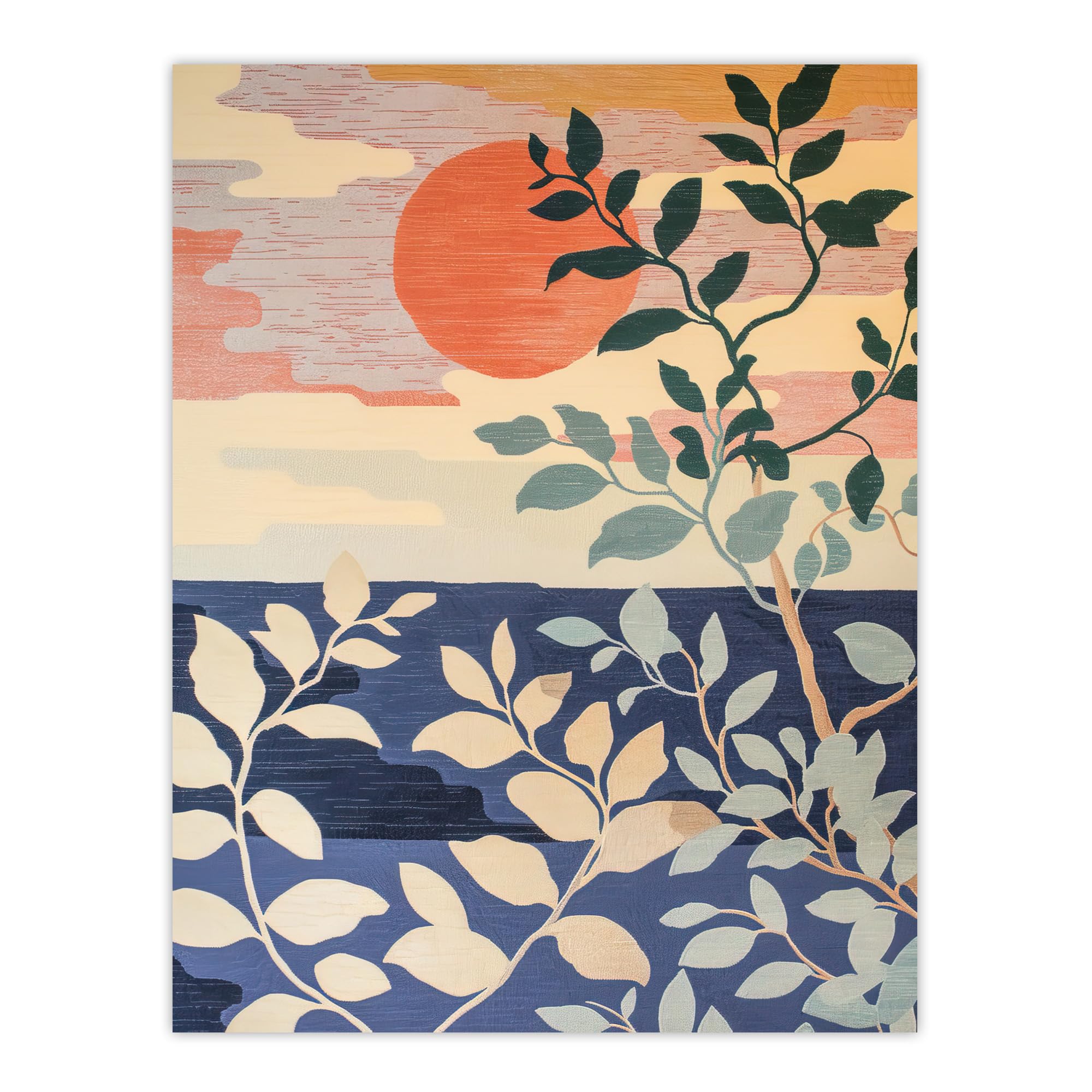 Artery8 Sunset in Coastal Trees Painting Zen Calm Warm Living Room Extra Large XL Wall Art Poster Print