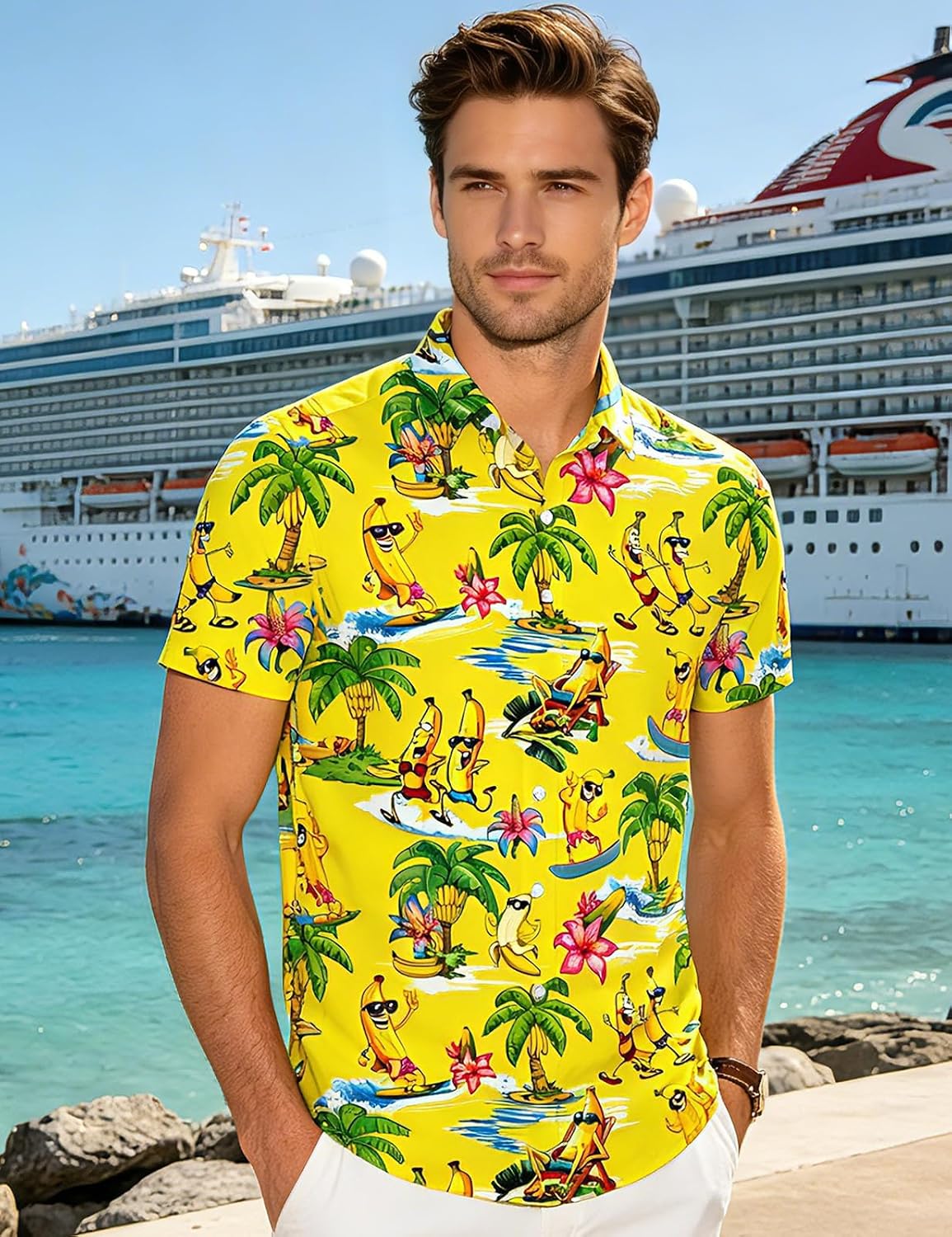 RAISEVERN Mens Hawaiian Shirt Casual Summer Button Down Short Sleeve Shirt image 3