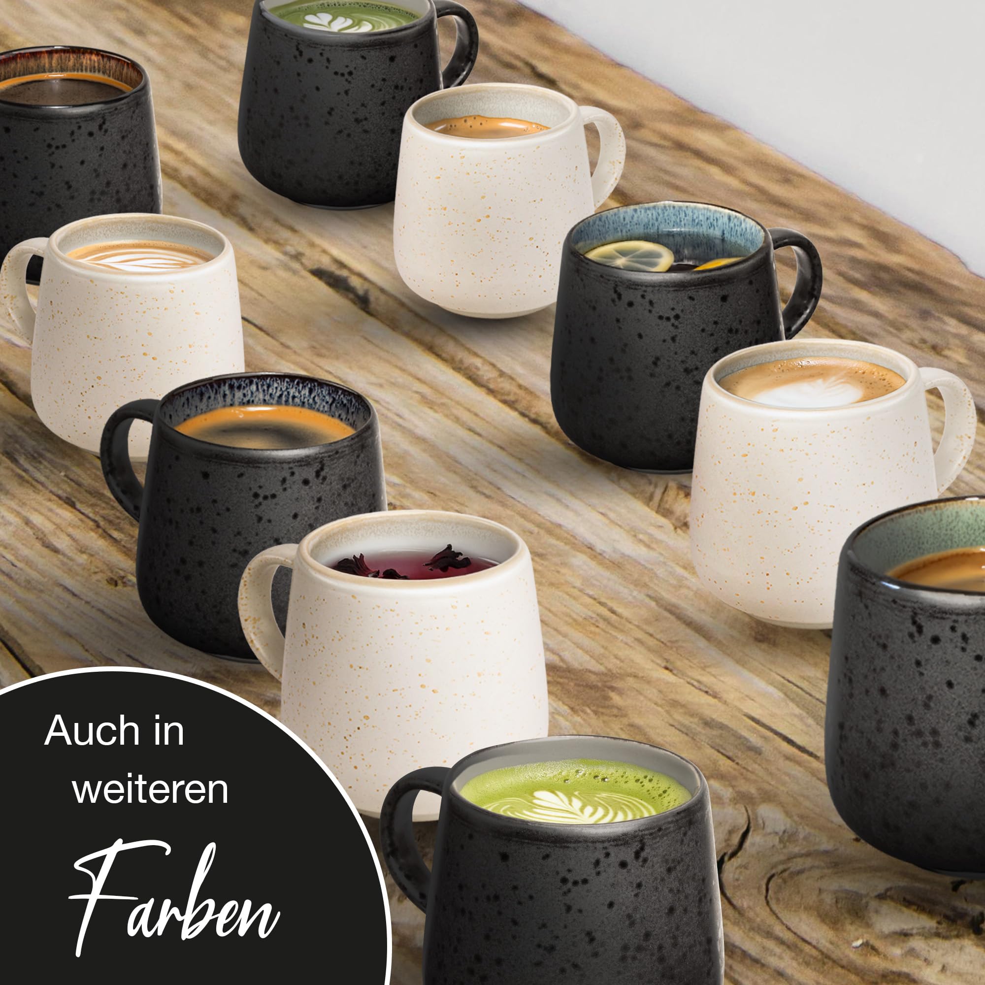 Moritz & Moritz SOLID 4er Tassen Set Bunt - Kaffeebecher Set Außen Schwarz - Robustes Steinzeug - Spülmaschinen- & mikrowellenfest - Perfekt für Kaffee, Tee & mehr